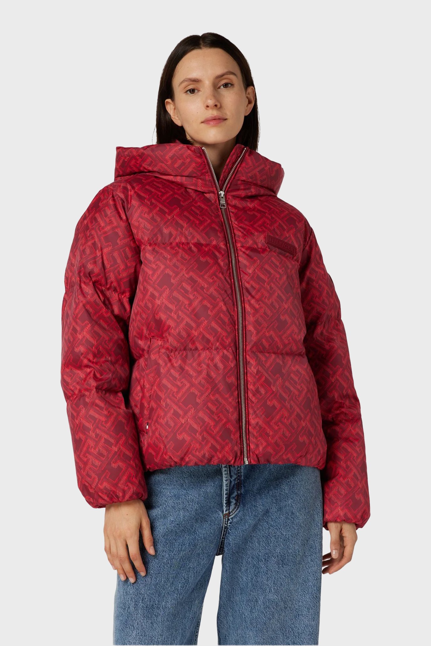 Женский бордовый пуховик с узором AMD NEW YORK PUFFER JACKET 1