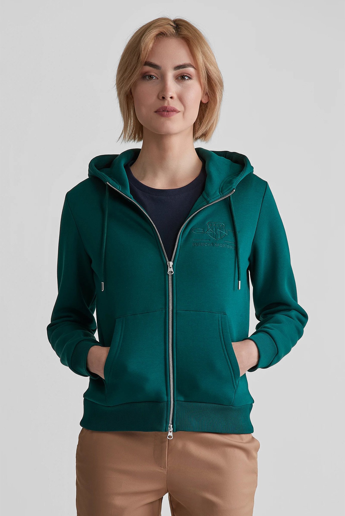 Жіноче зелене худі REG TONAL SHIELD ZIP 1