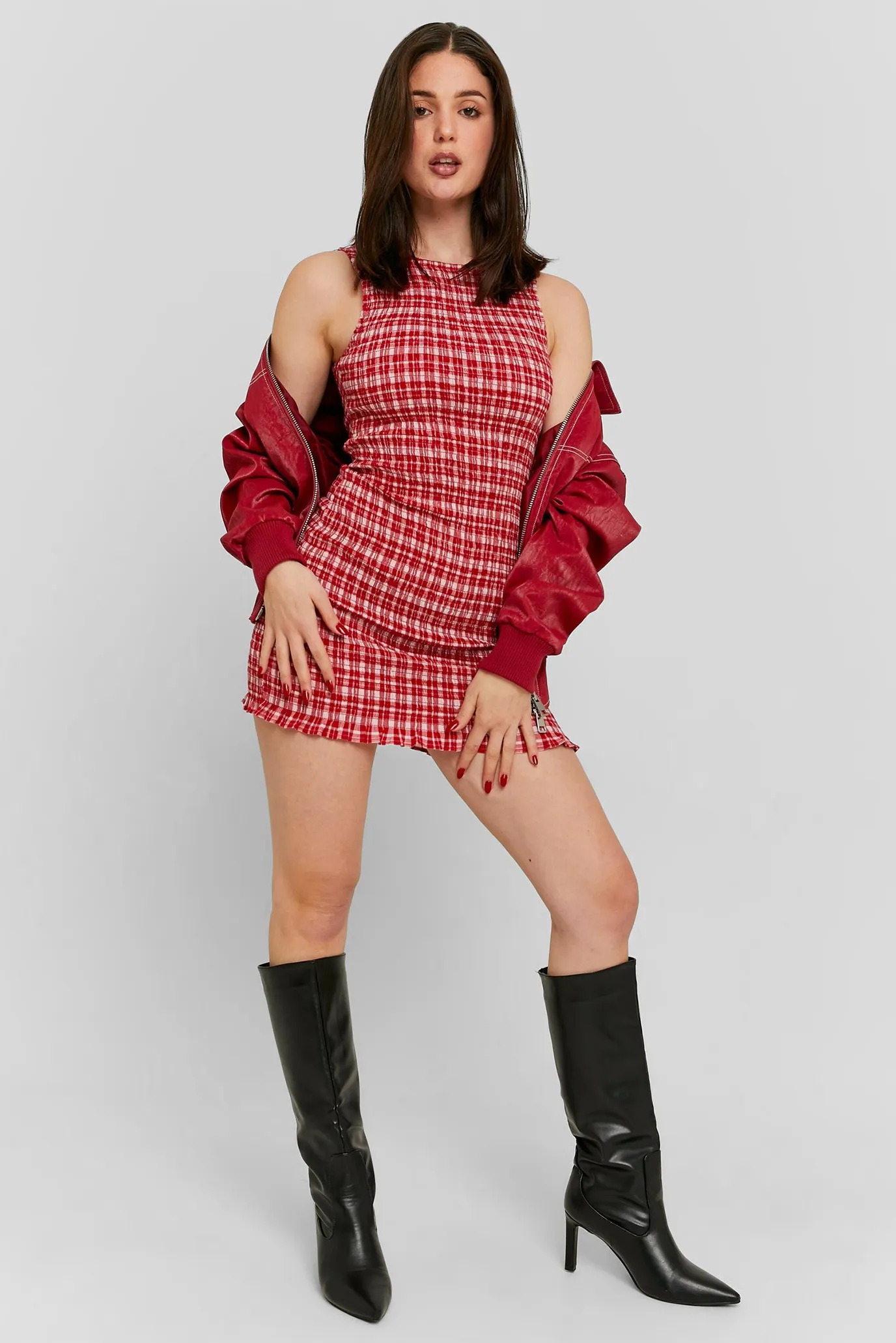 Женское красное платье в клетку 2