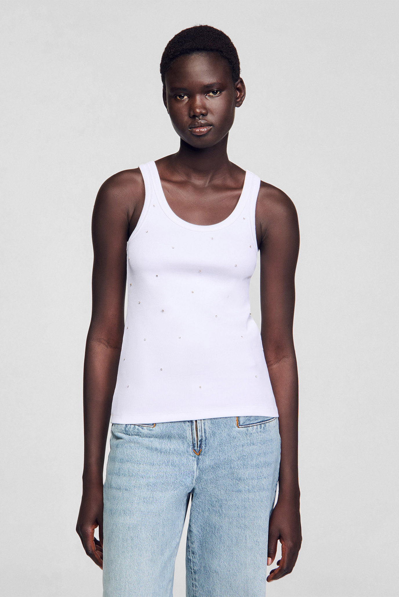 Женская белая майка Белый XS Sandro SFPTS01525_whiteSS25 Женская белая майка Белый XS Sandro SFPTS01525_whiteSS25