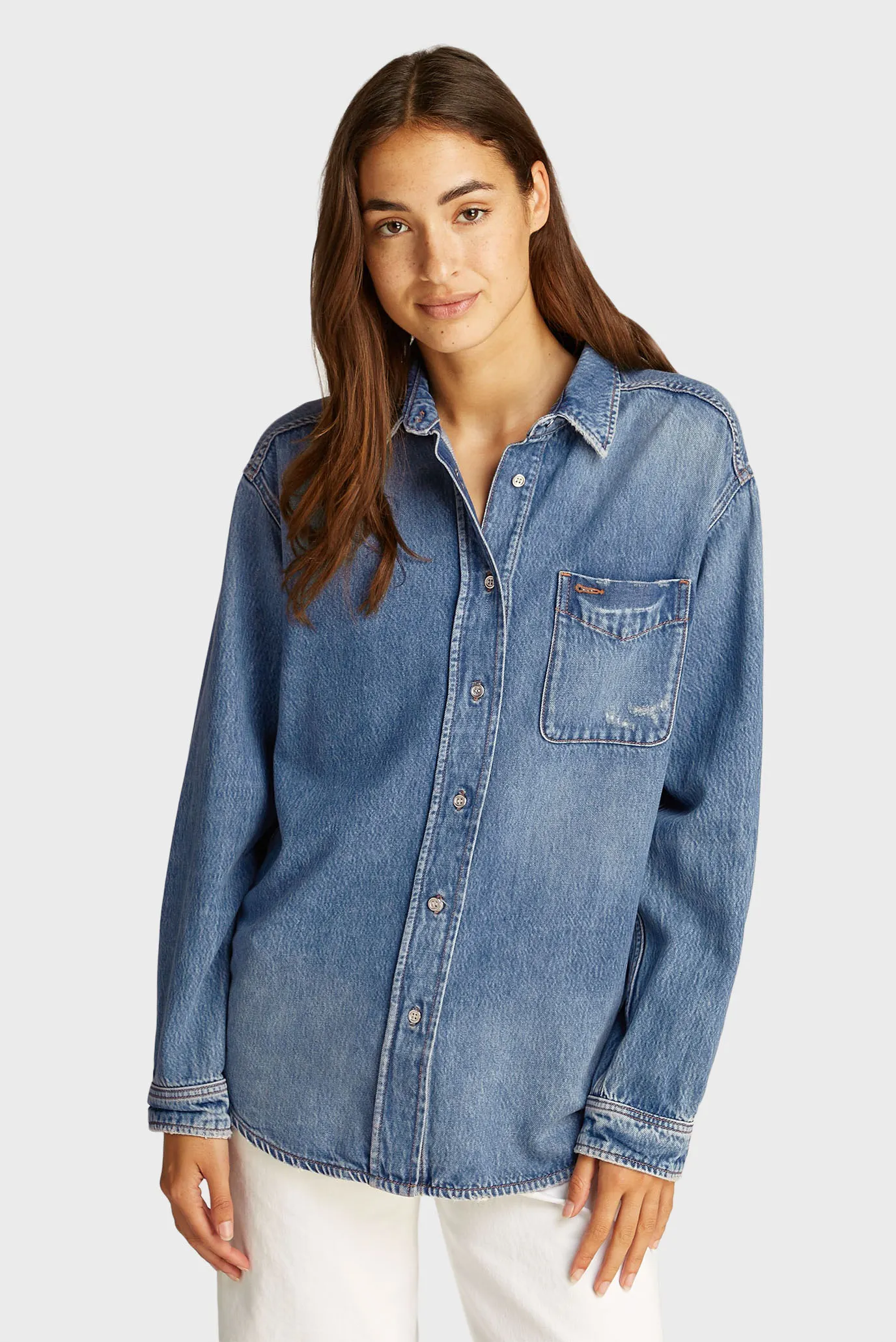 Женская синяя джинсовая рубашка RELAXED FIT OVERSHIRT 1