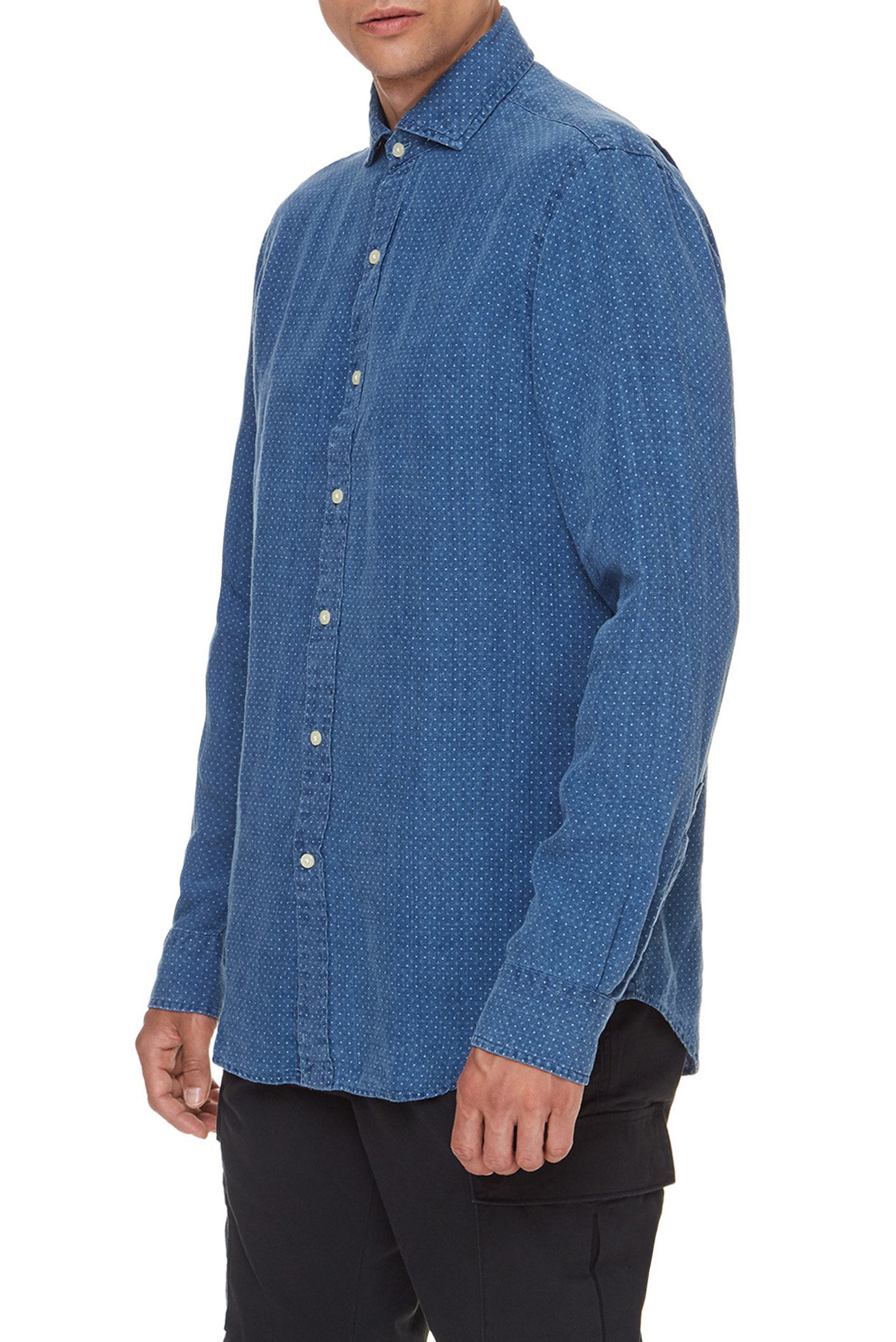 Мужская синяя льняная рубашка 1