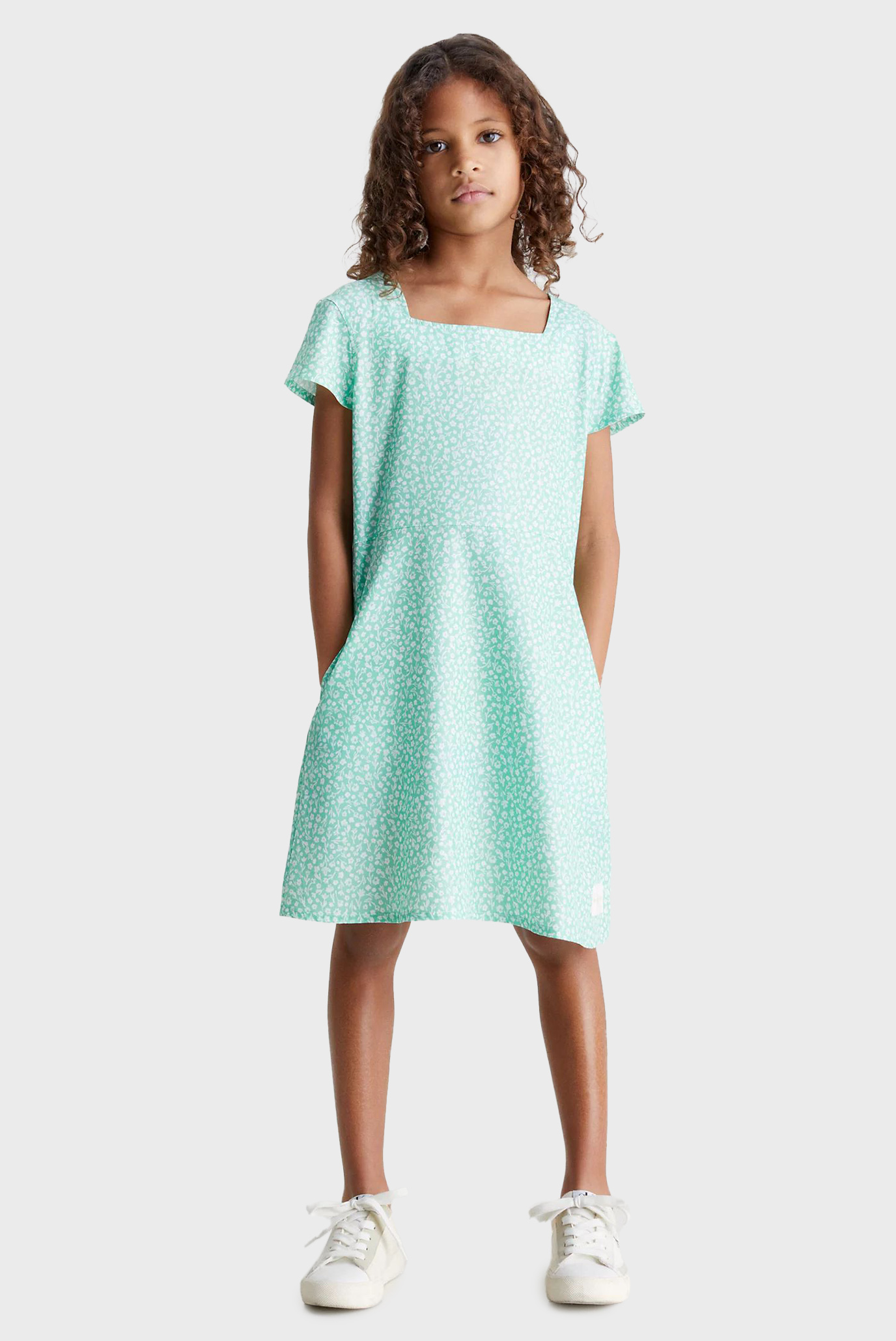 Детское зеленое платье с узором FLOWER AOP SS 1