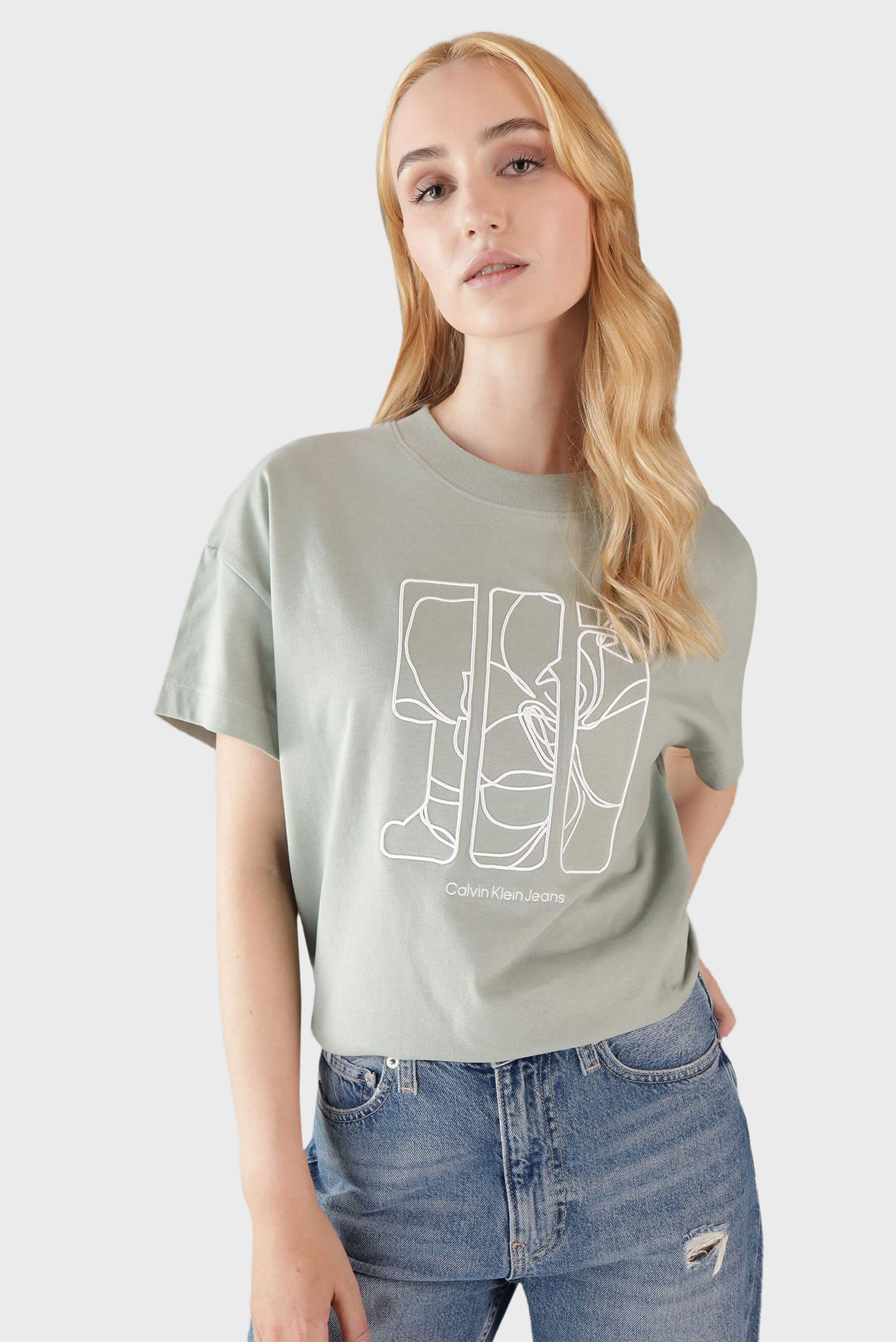 Женская мятная футболка EMBROIDERED AW RELAXED TEE 1