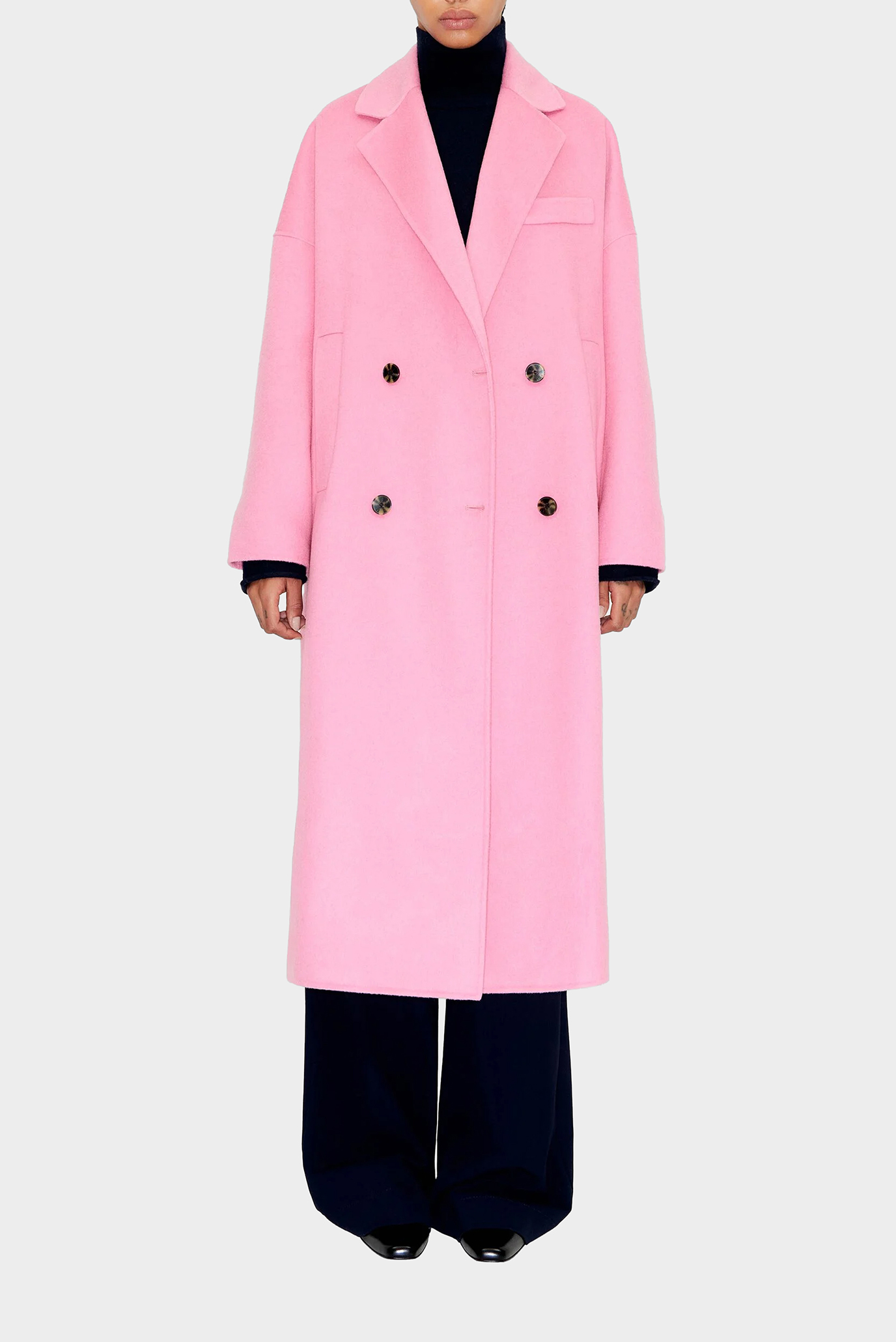Женское розовое шерстяное пальто 1
