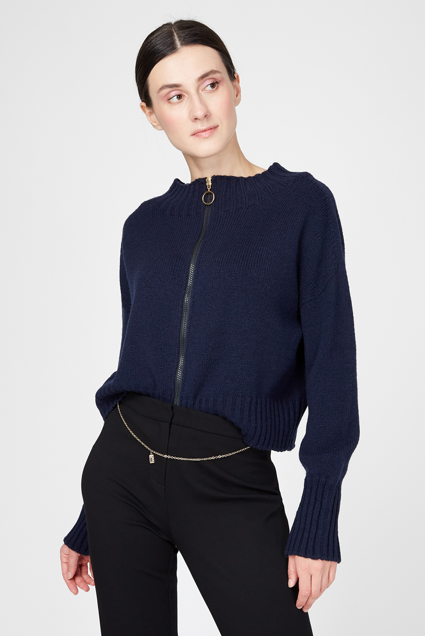 Женский темно-синий шерстяной свитер 1