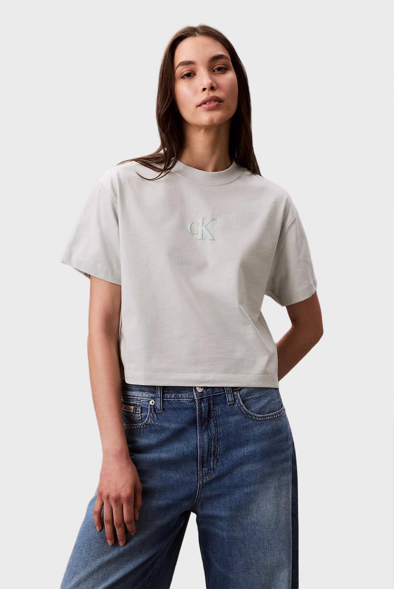 Женская серая футболка SS CROPPED TEE Серый XXS Calvin Klein Jeans LV047B843G