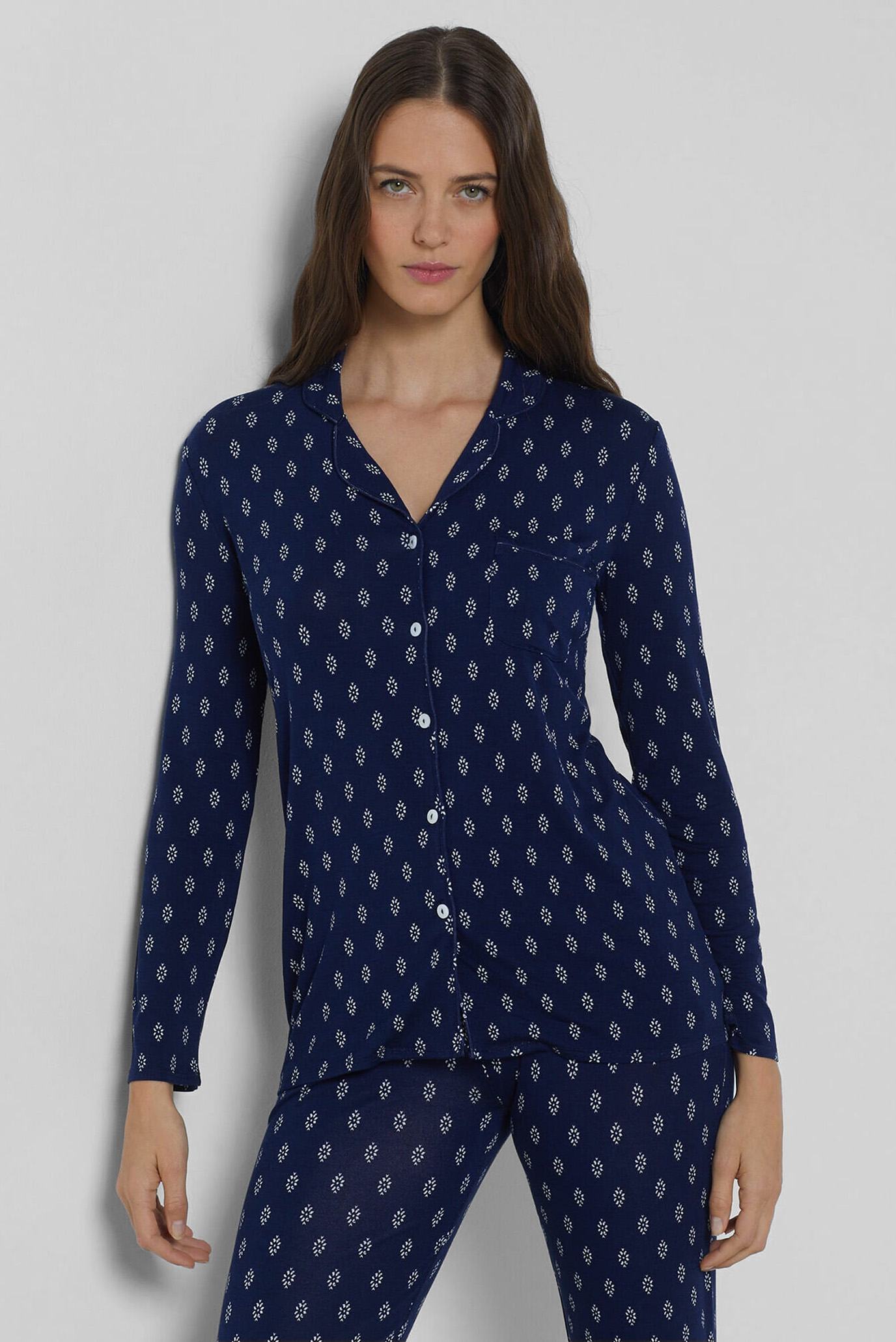 Женская темно-синяя рубашка с узором STASYA 1