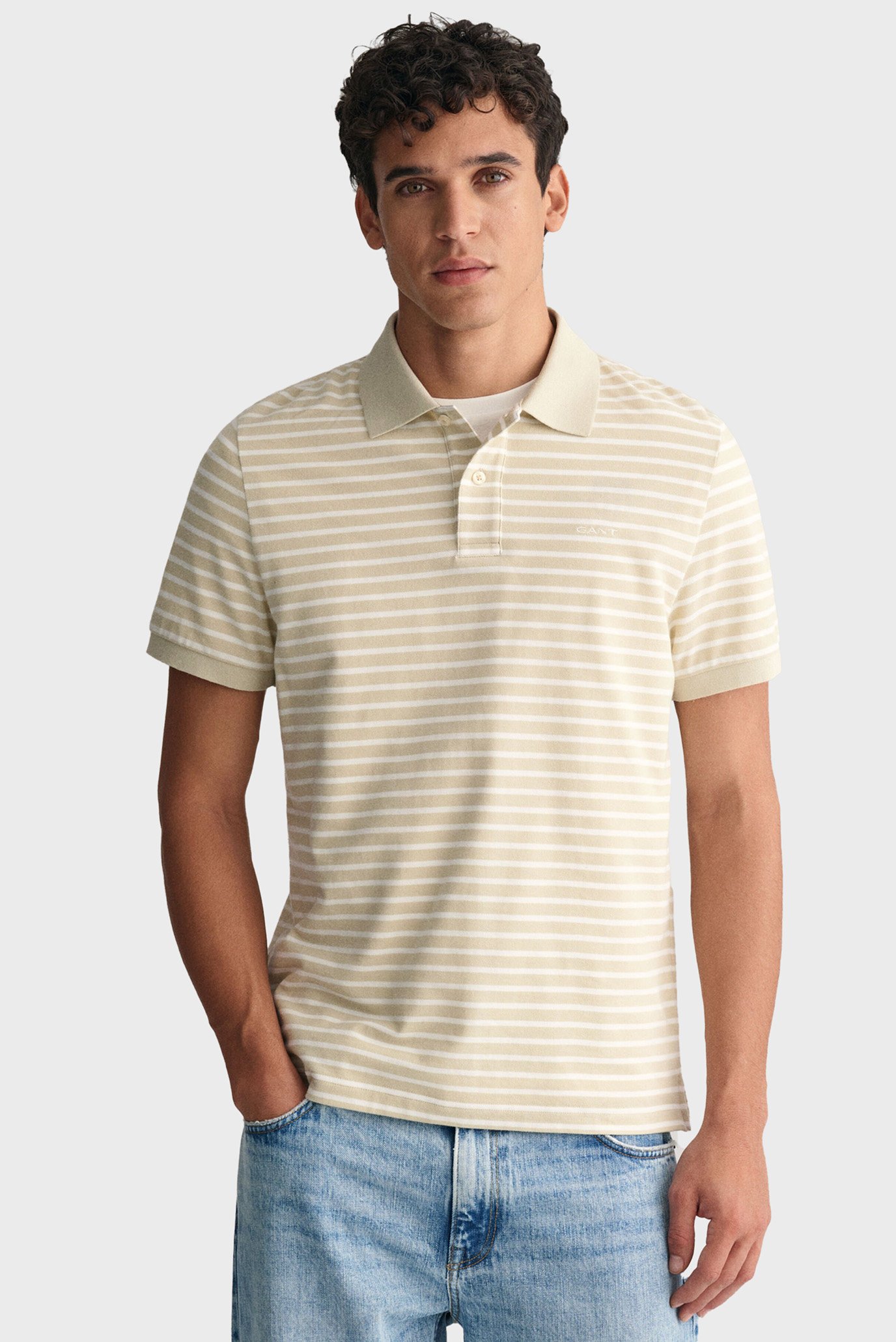 Чоловіче бежеве поло у смужку STRIPED SS PIQUE POLO 1