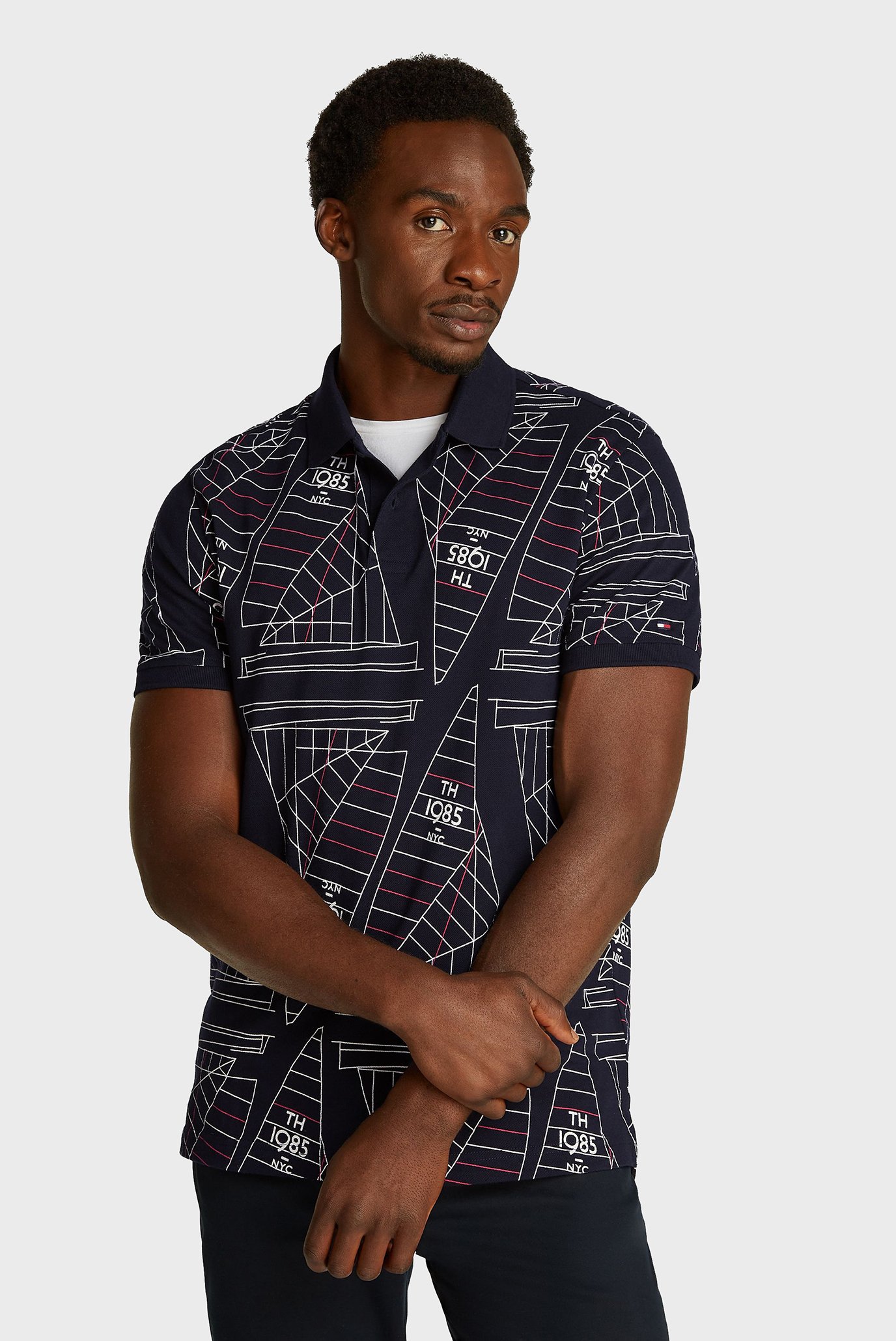 Мужское темно-синее поло с узором SAILING Синий L Tommy Hilfiger MW0MW39309