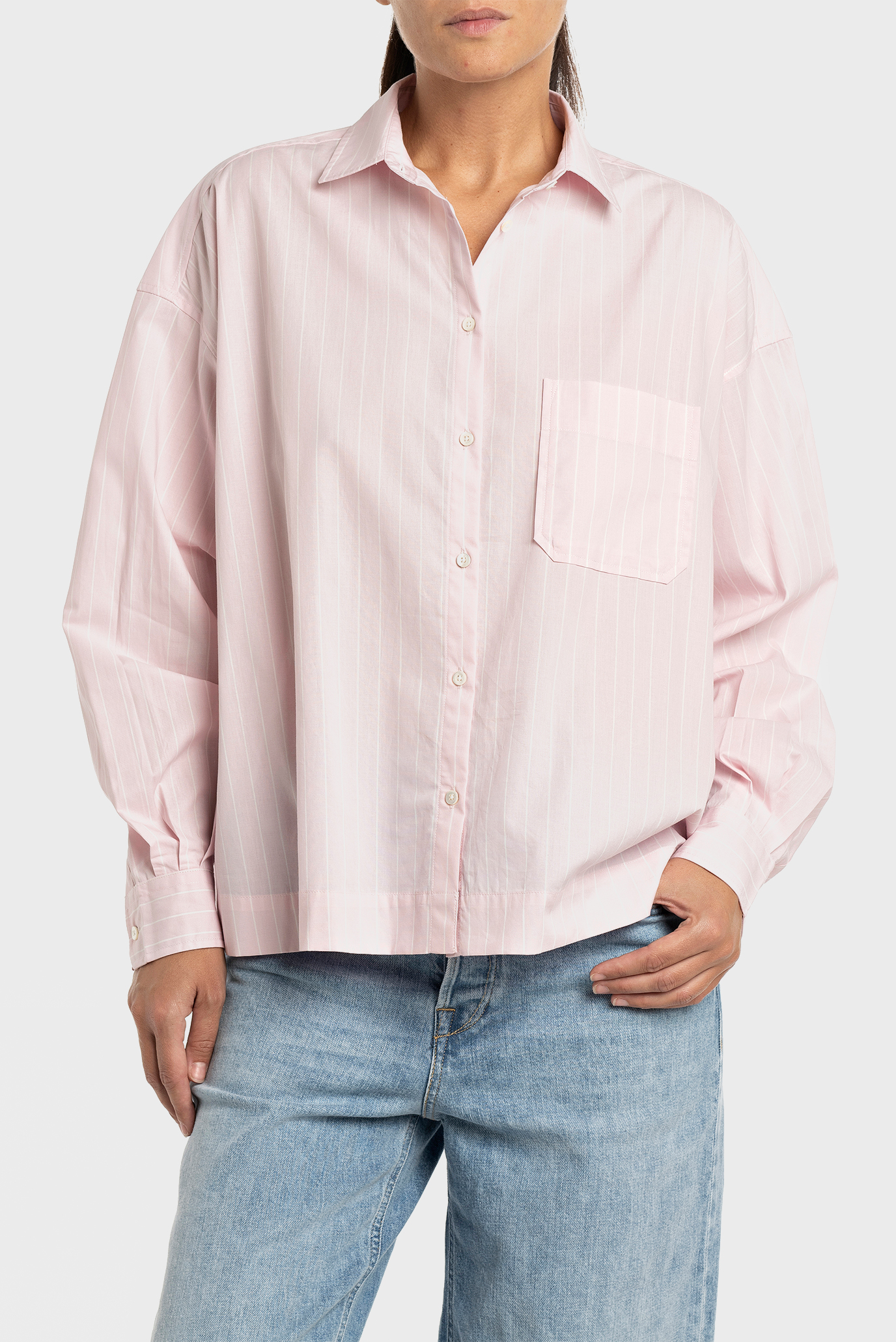 Жіноча рожева сорочка у смужку 1