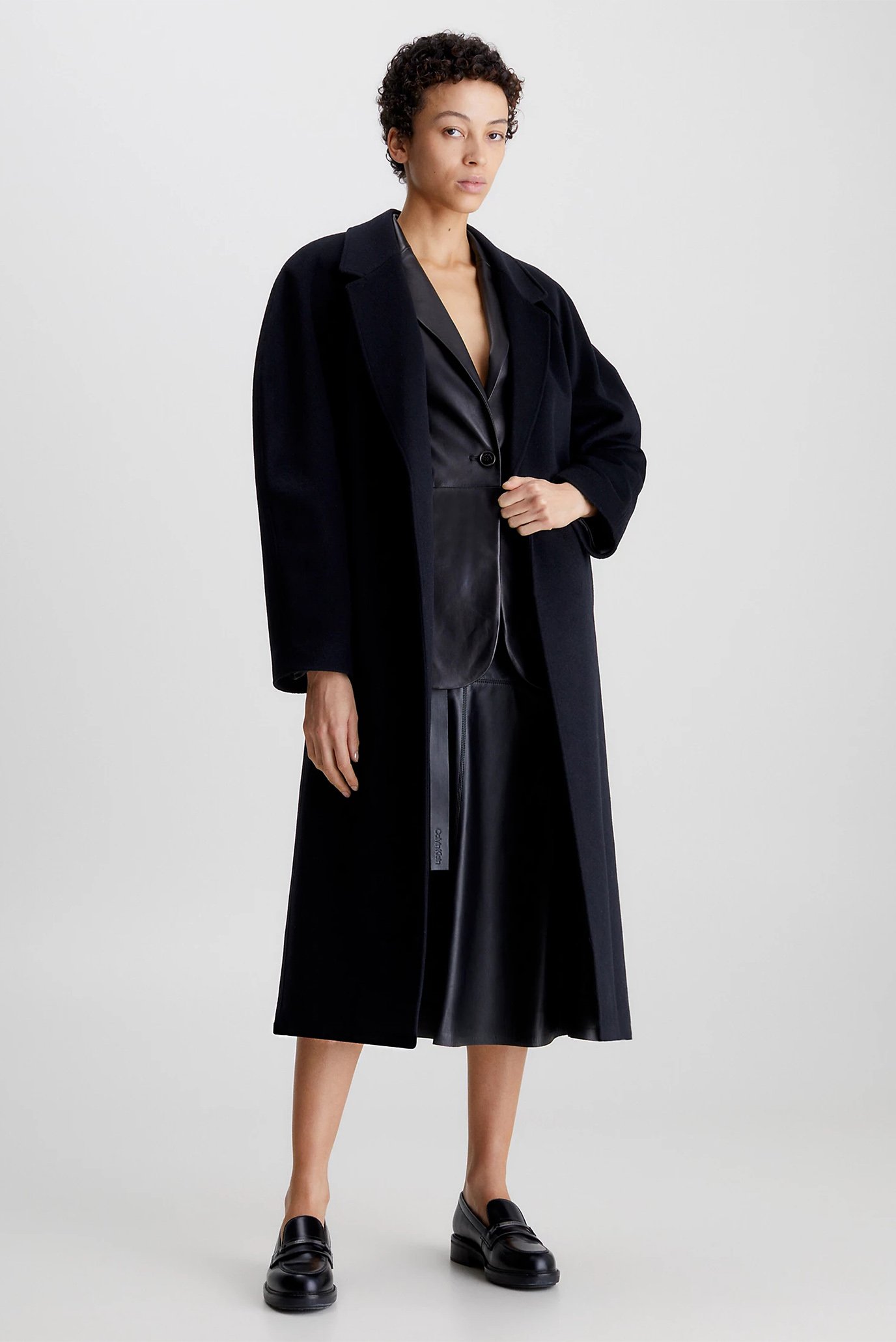 Женское черное шерстяное пальто CUT OUT WOOL WRAP COAT 1