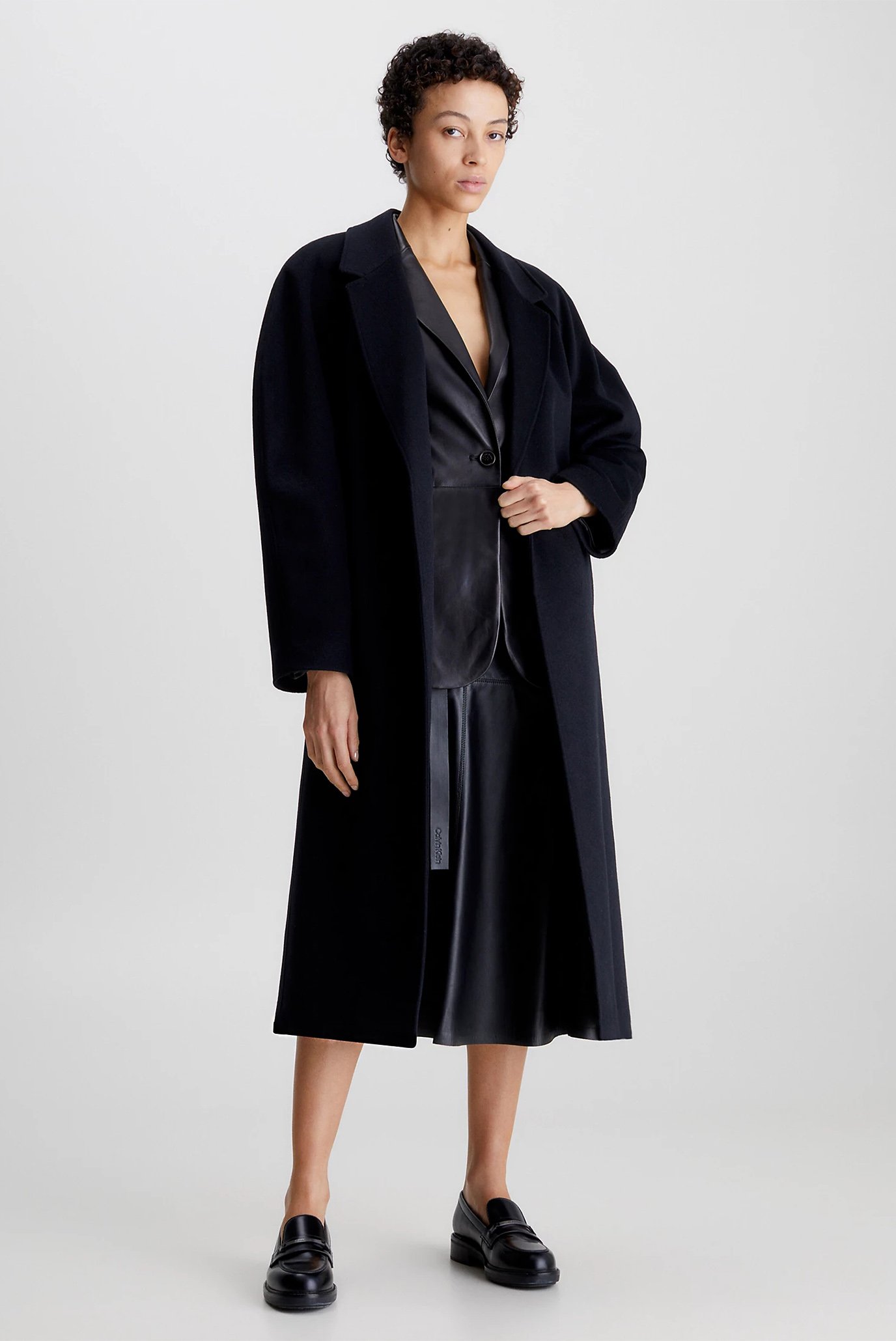 Жіноче чорне вовняне пальто CUT OUT WOOL WRAP COAT 1