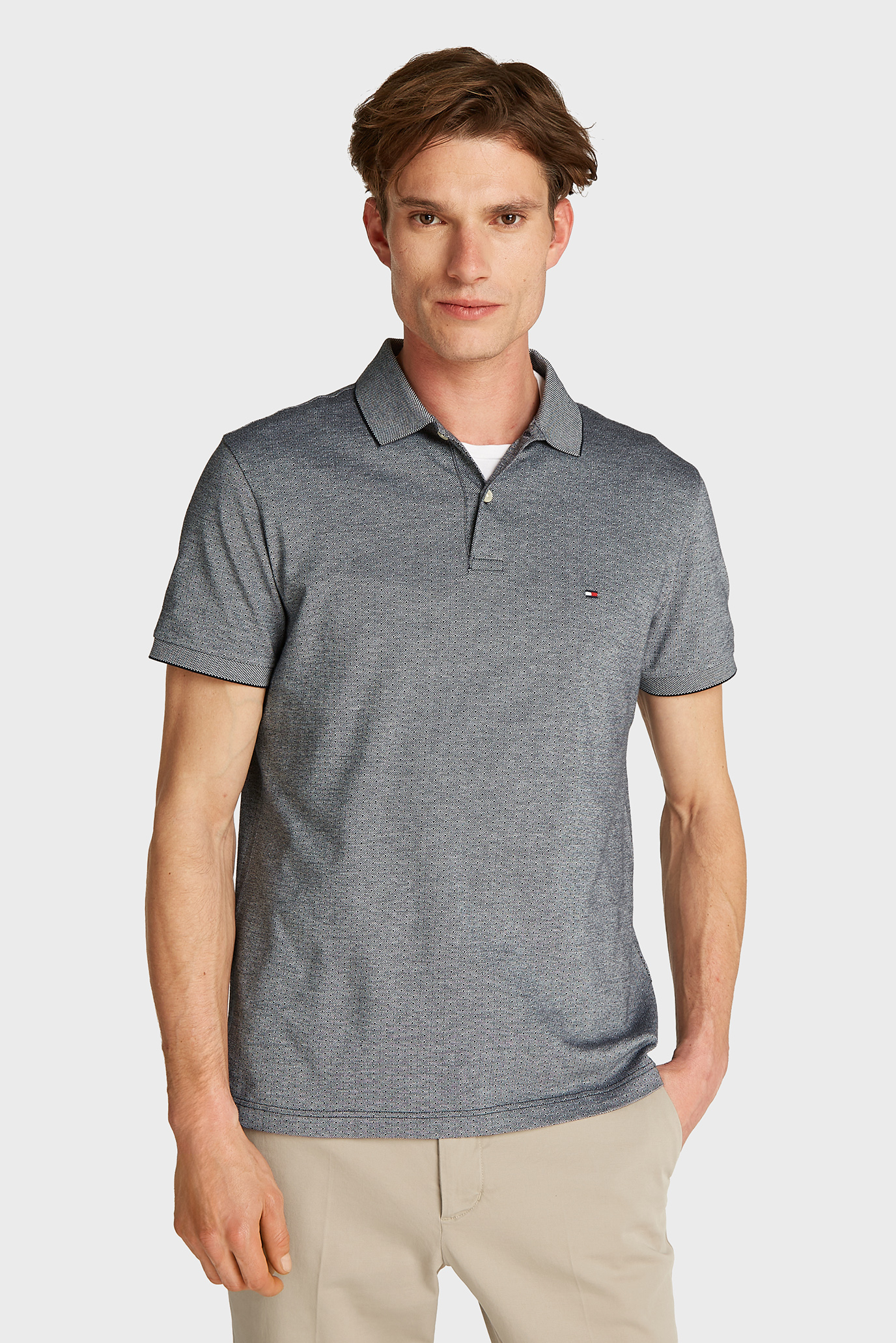 Мужское серое поло с узором JACQUARD MICROPATTERN REG POLO Серый XXL Tommy Hilfiger MW0MW37525 Мужское серое поло с узором JACQUARD MICROPATTERN REG POLO Серый XXL Tommy Hilfiger MW0MW37525