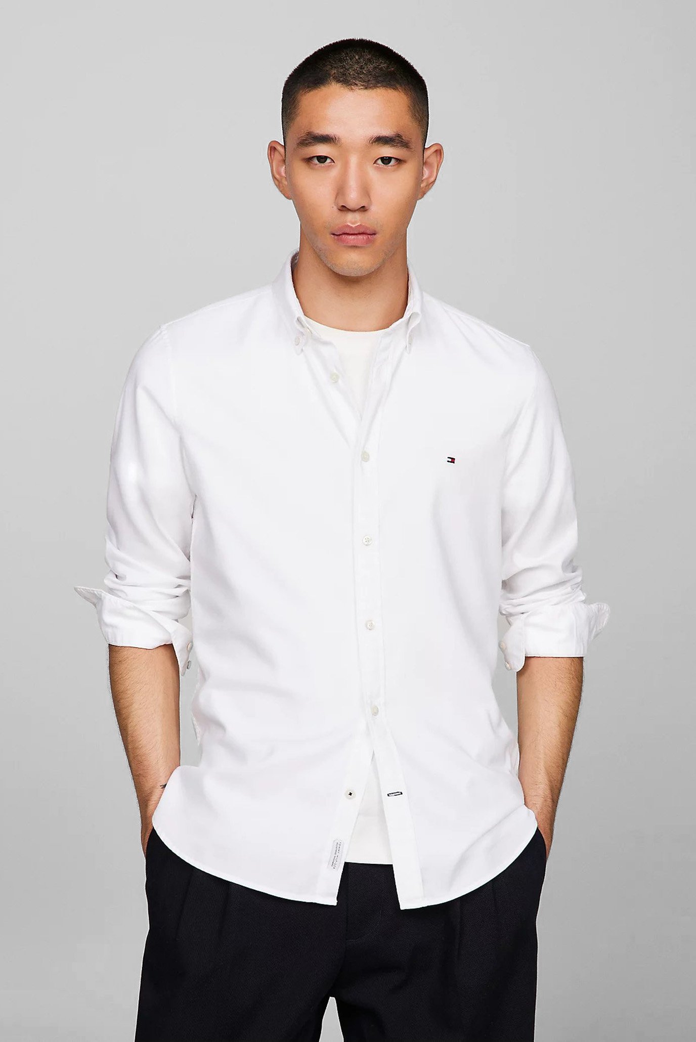Мужская белая рубашка FLEX DOBBY SF 1