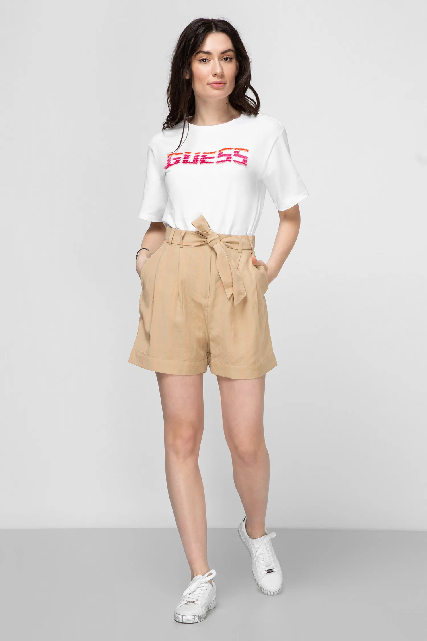 Жіночі бежеві шорти у смужку 4