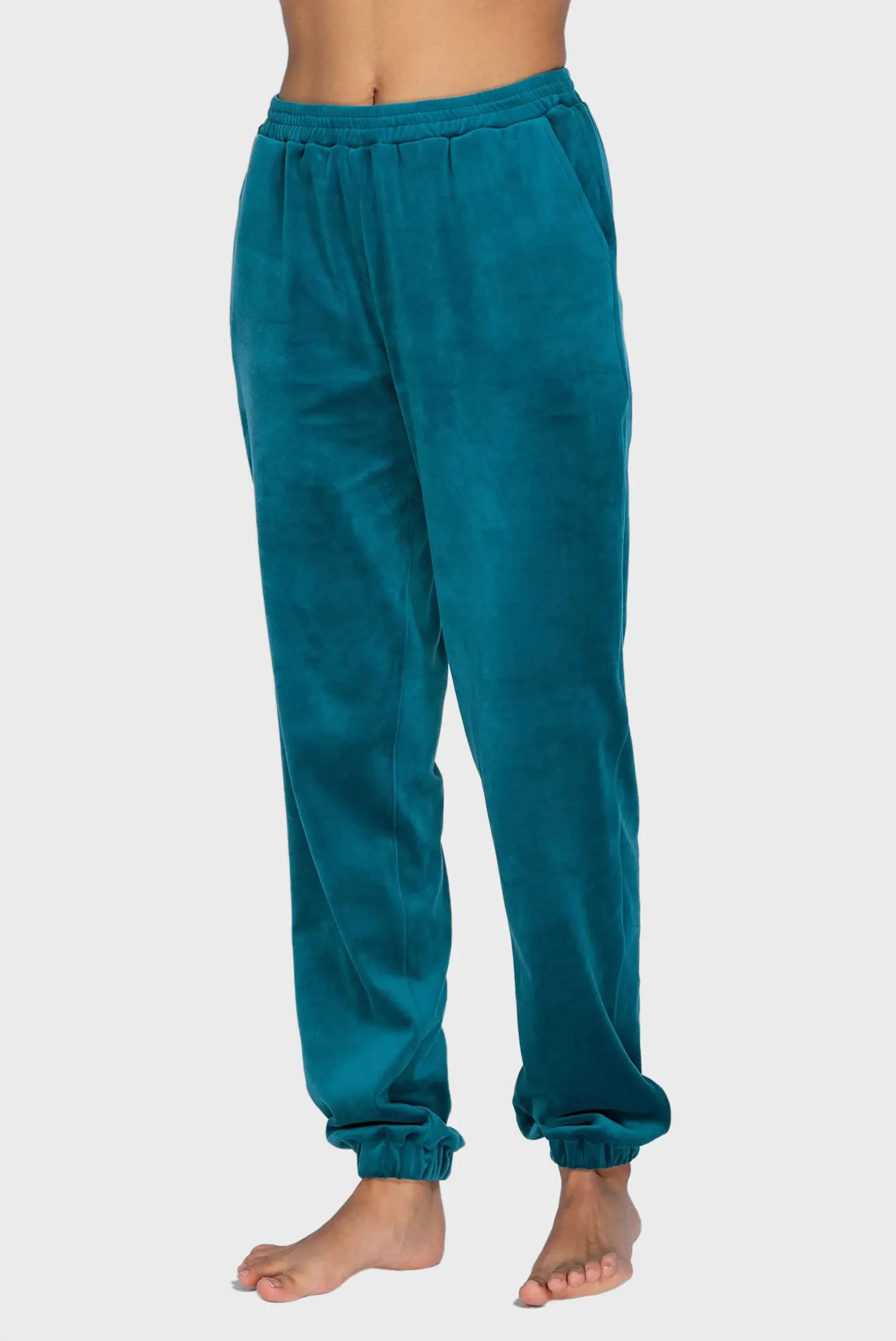 Женский бирюзовый велюровый комплект одежды (рубашка, брюки) 2