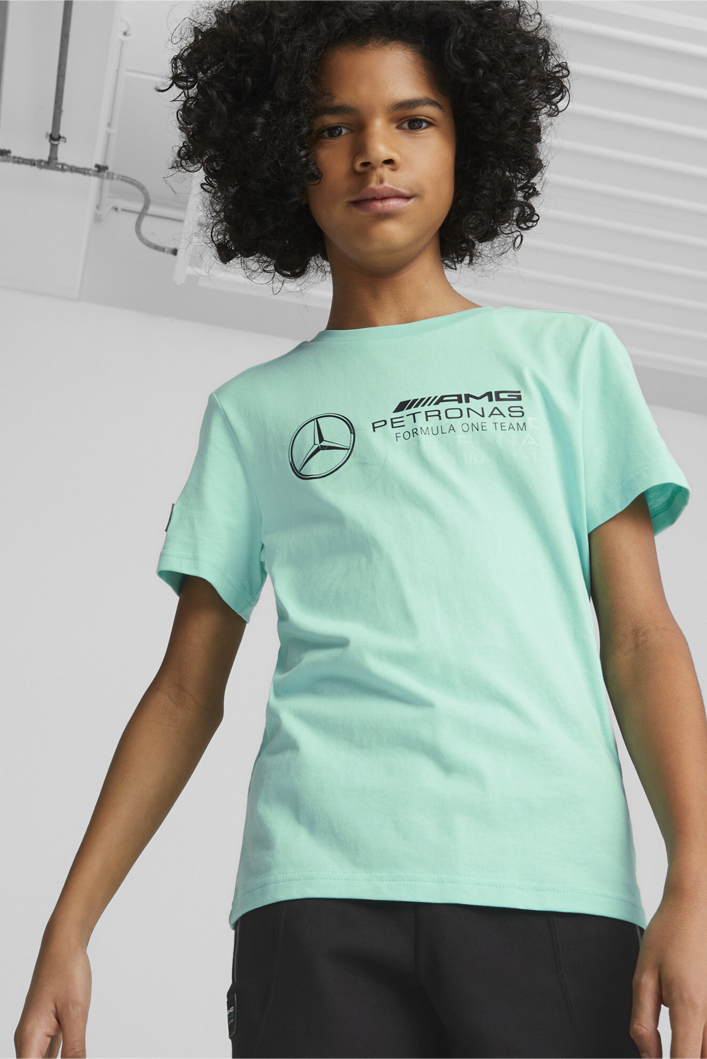 Детская бирюзовая футболка Mercedes-AMG Petronas Motorsport Logo Tee Youth 1