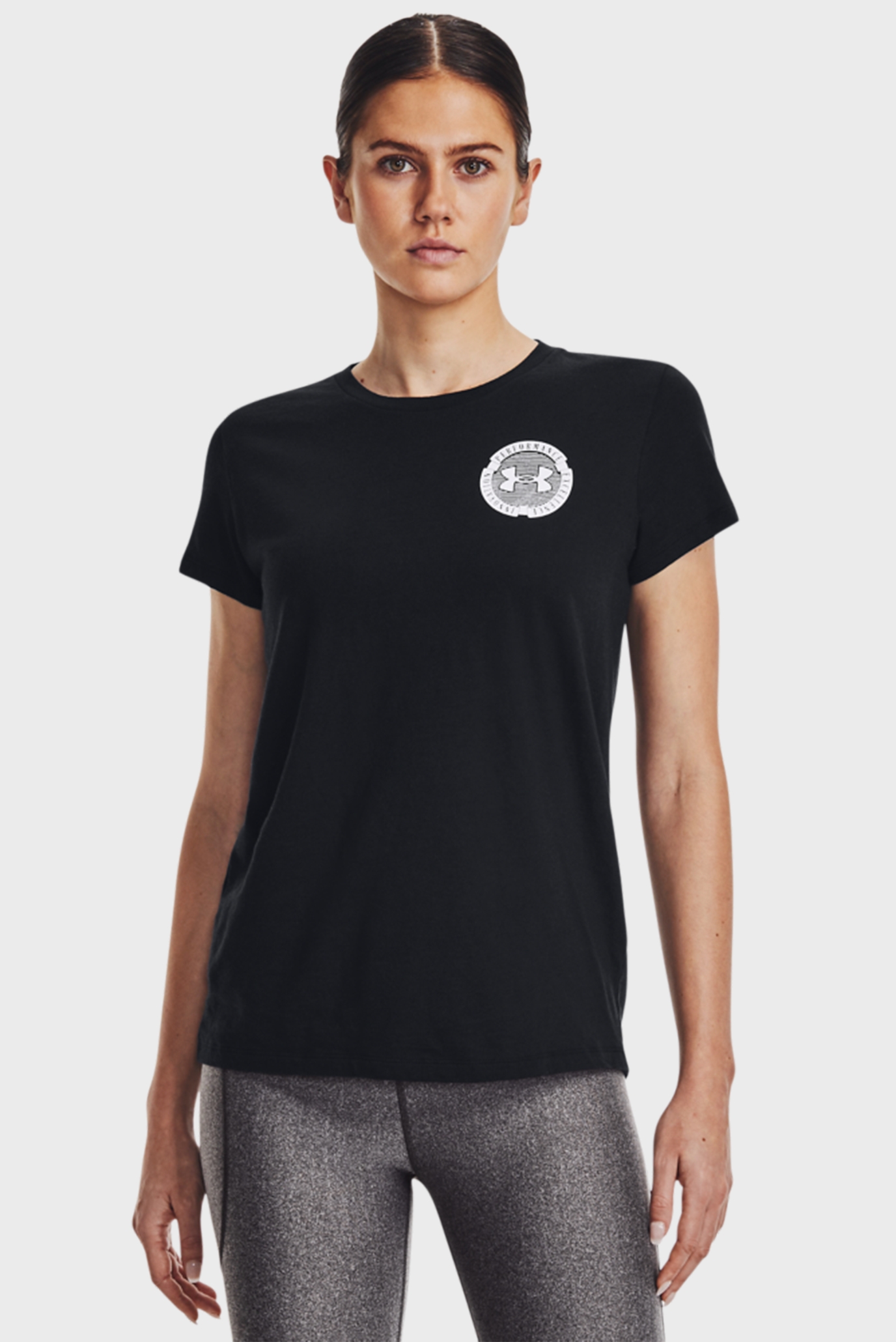 Женская черная футболка UA COLLEGIATE VARSITY SS 1