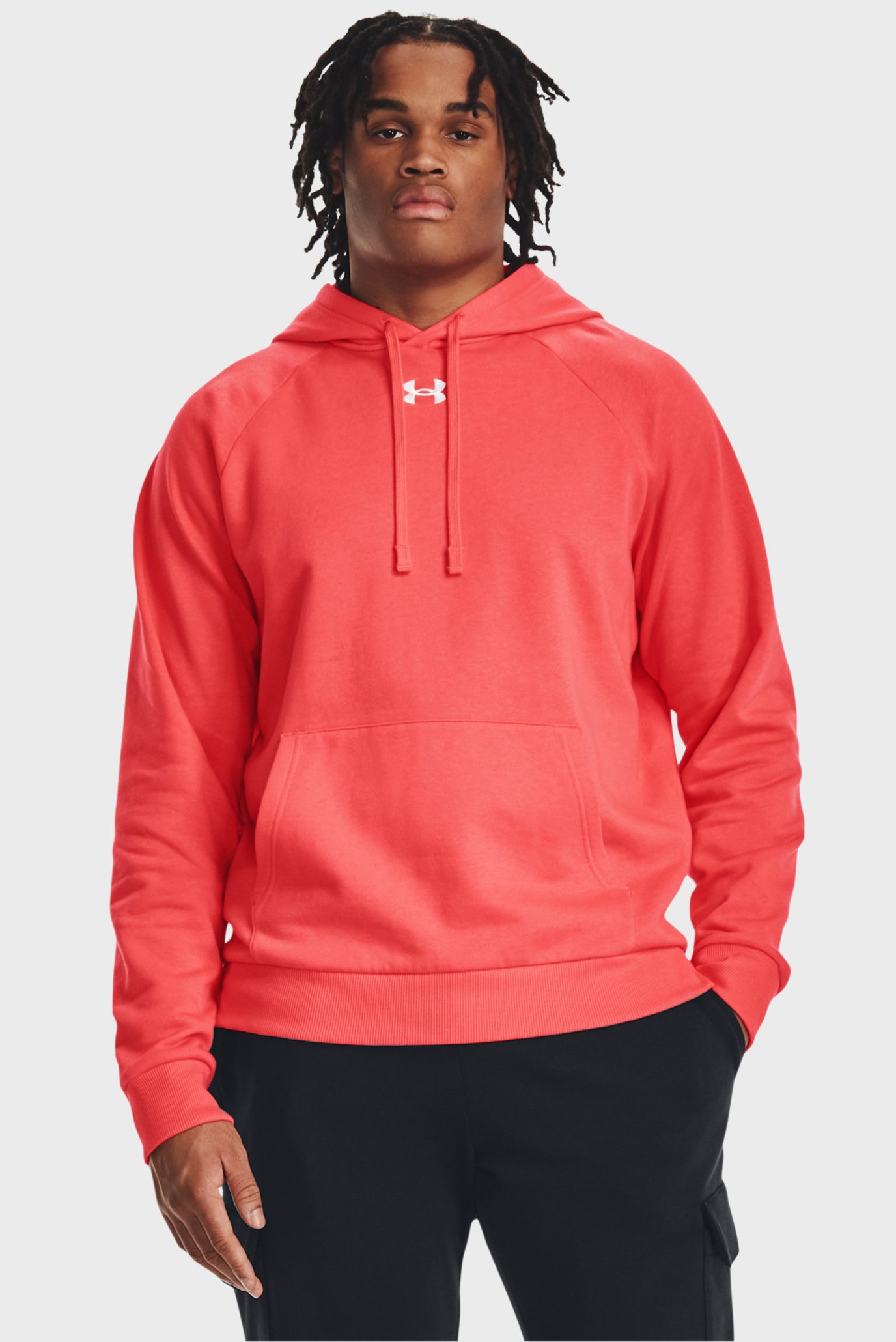 Мужское коралловое худи UA Rival Fleece FZ Hoodie 1