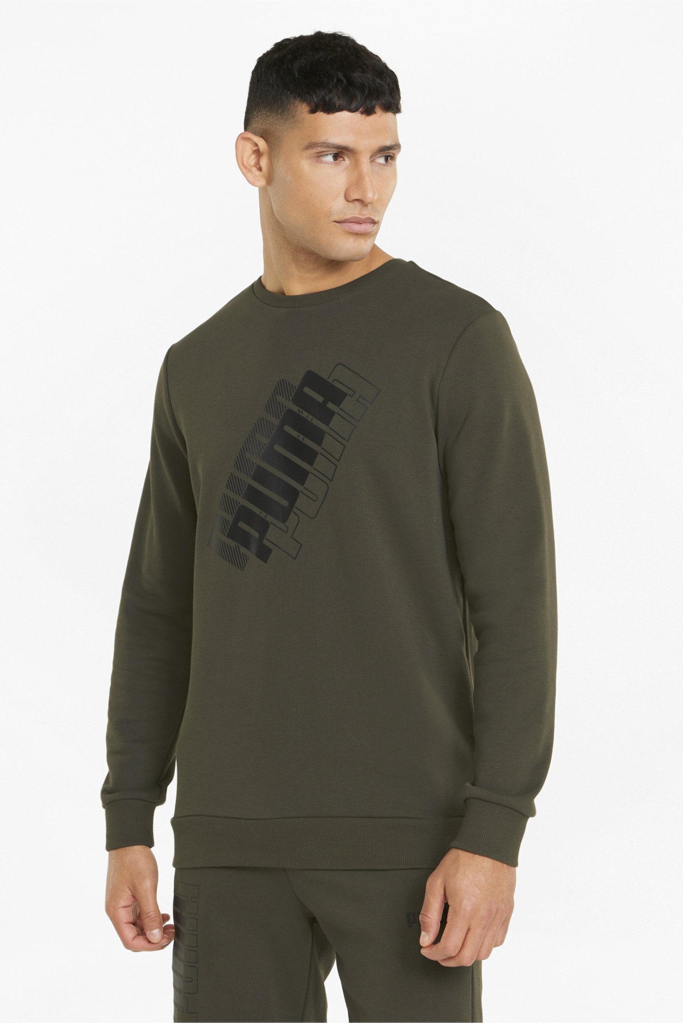 Чоловічий оливковий світшот Power Logo Crew Neck Men's Sweatshirt 1