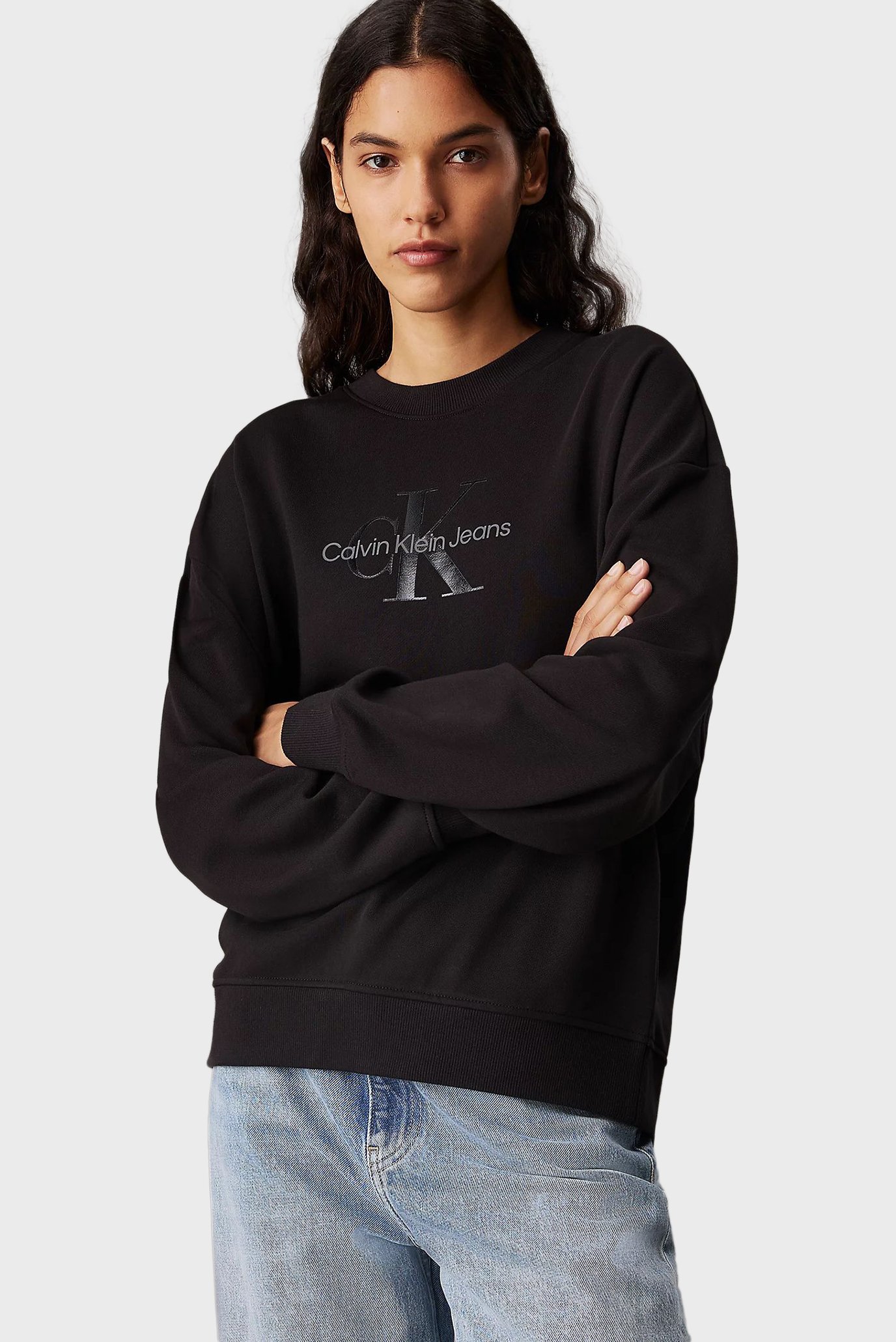 Женский черный свитшот GLOSSY MONOLOGO REGULAR CREWNECK 1