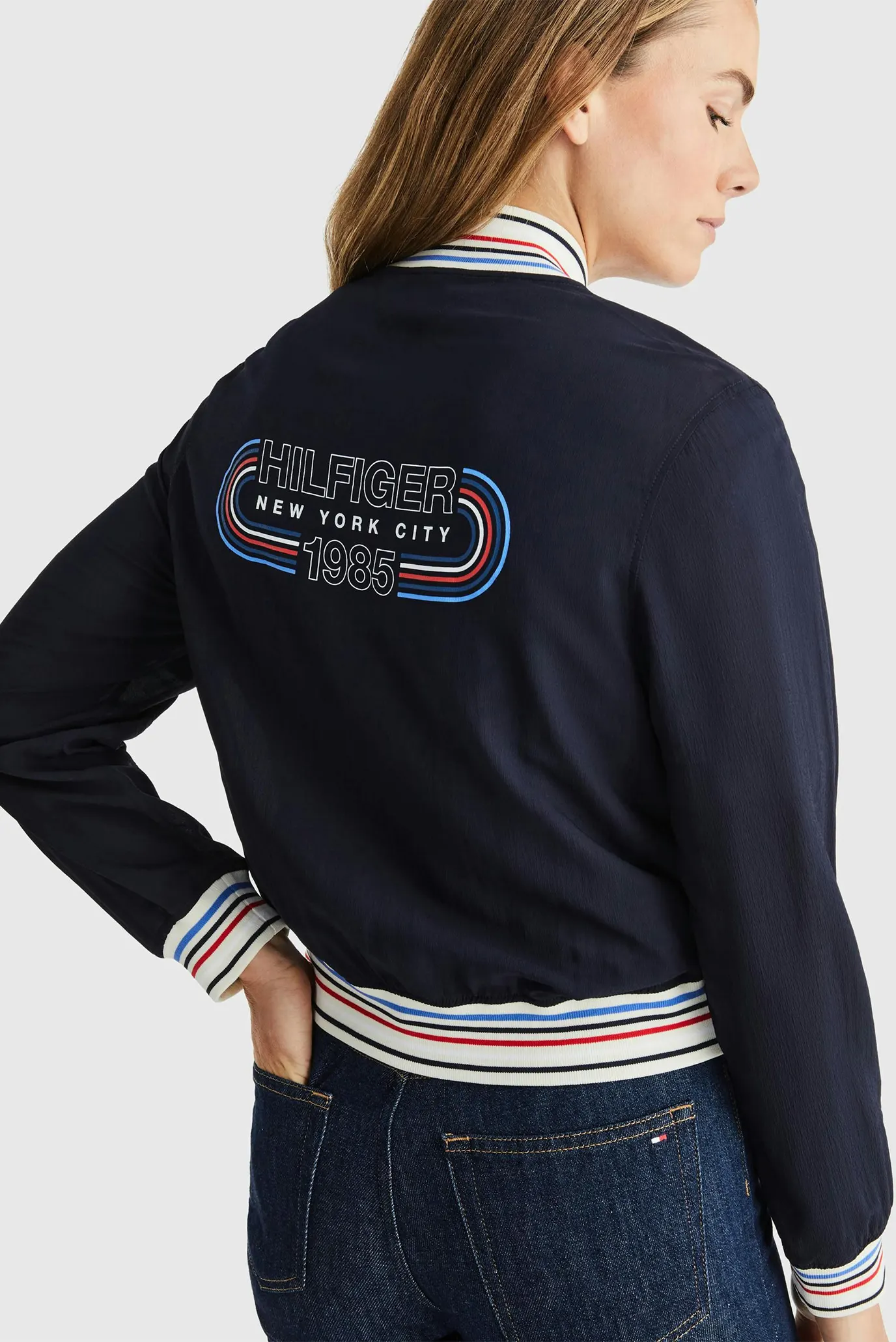 Женский темно-синий бомбер RIB TRIM LS ZIP TOP 2