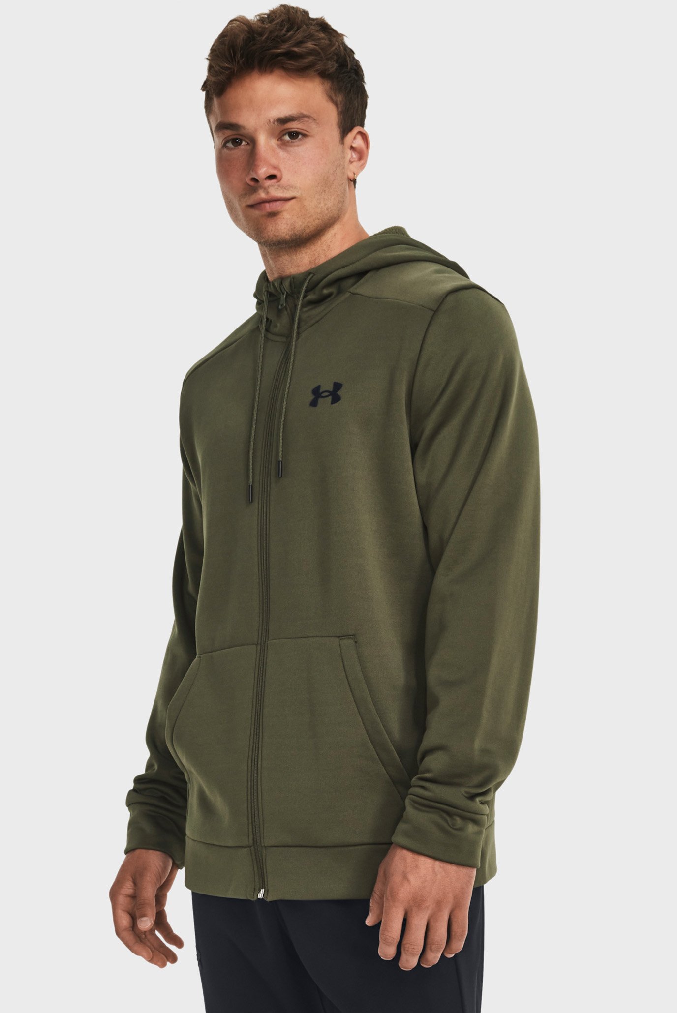 Мужское оливковое худи UA Armour Fleece FZ Hoodie 1