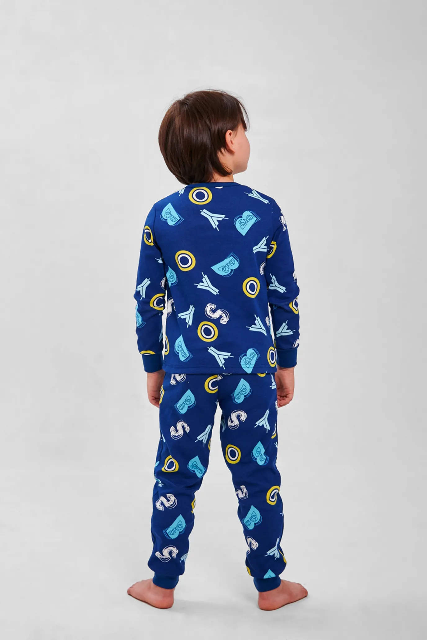 Дитяча темно-синя піжама з візерунком (лонгслів, брюки) 3