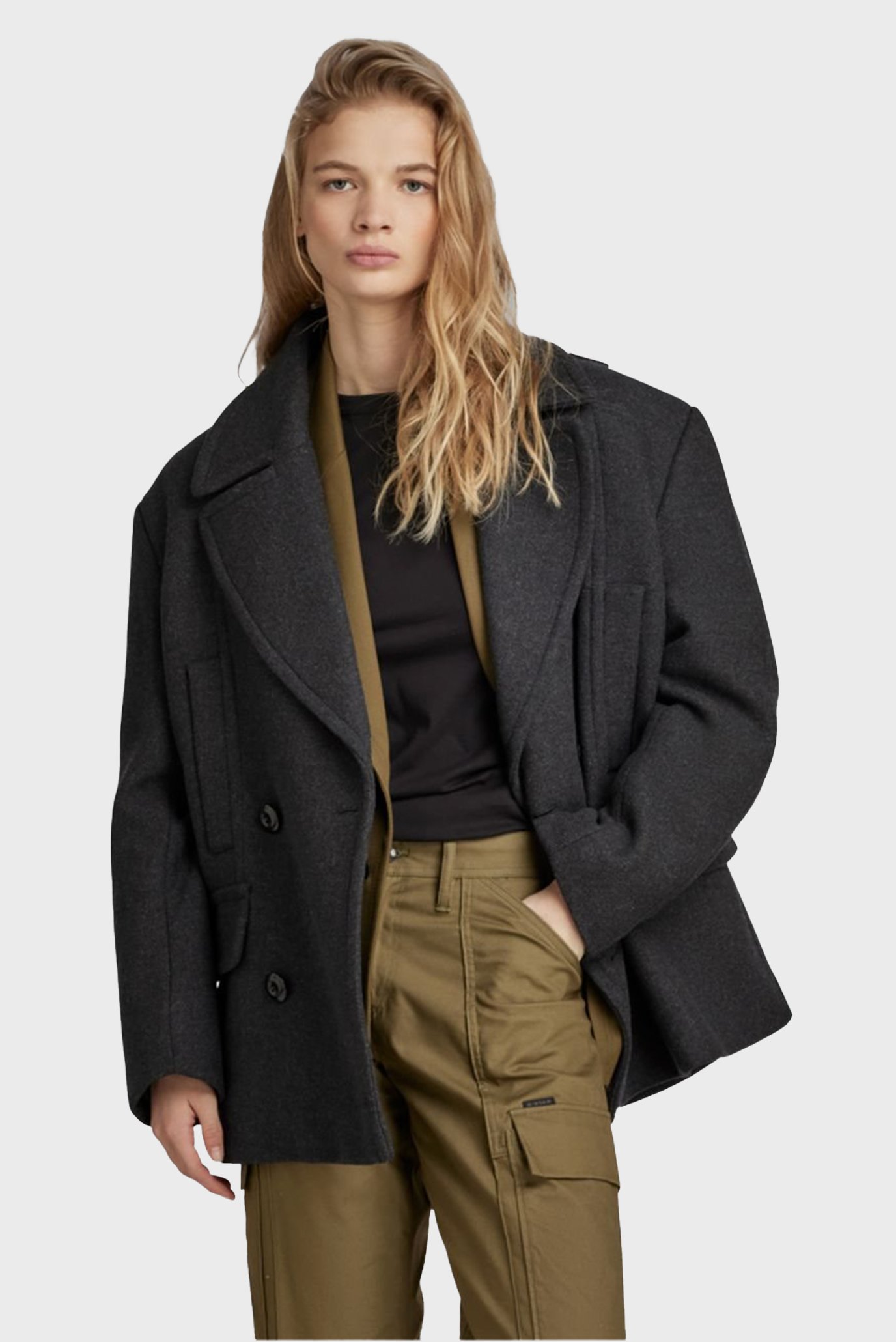 Женское темно-серое шерстяное пальто Heavy wool Oversized Blazer 1
