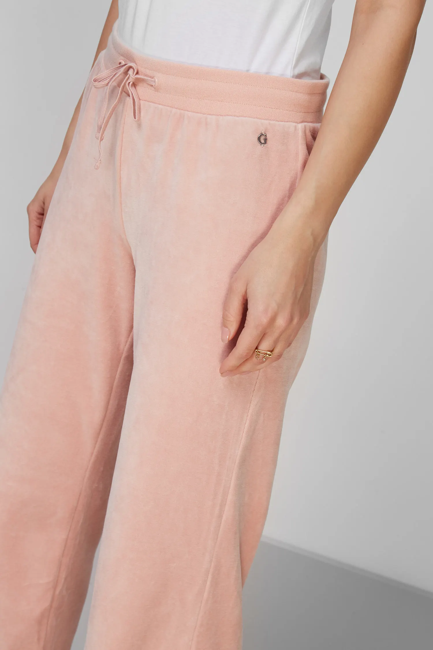 Женские персиковые велюровые спортивные брюки 5