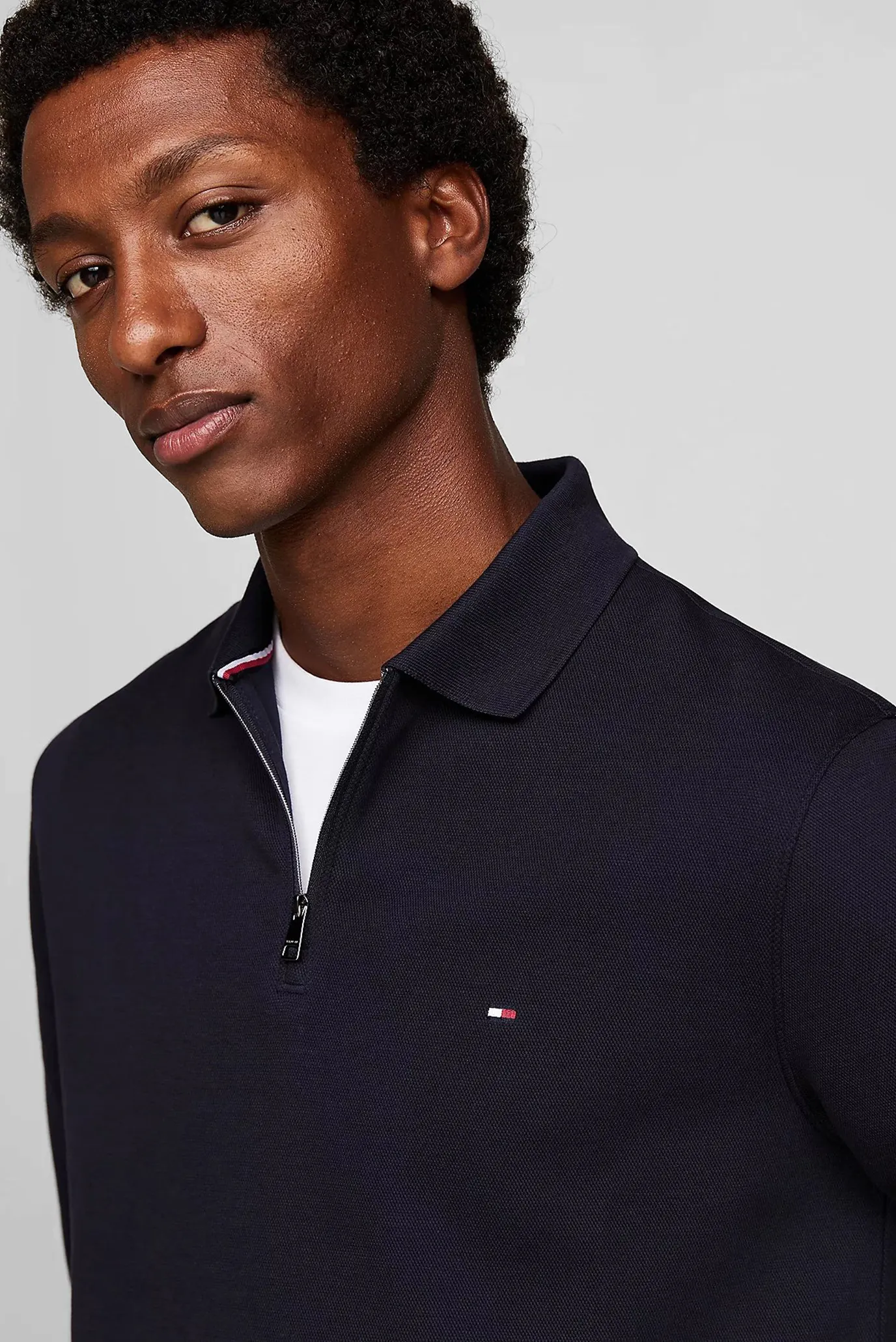 Мужское темно-синее поло L/S TEXTURED ZIP REG POLO 4