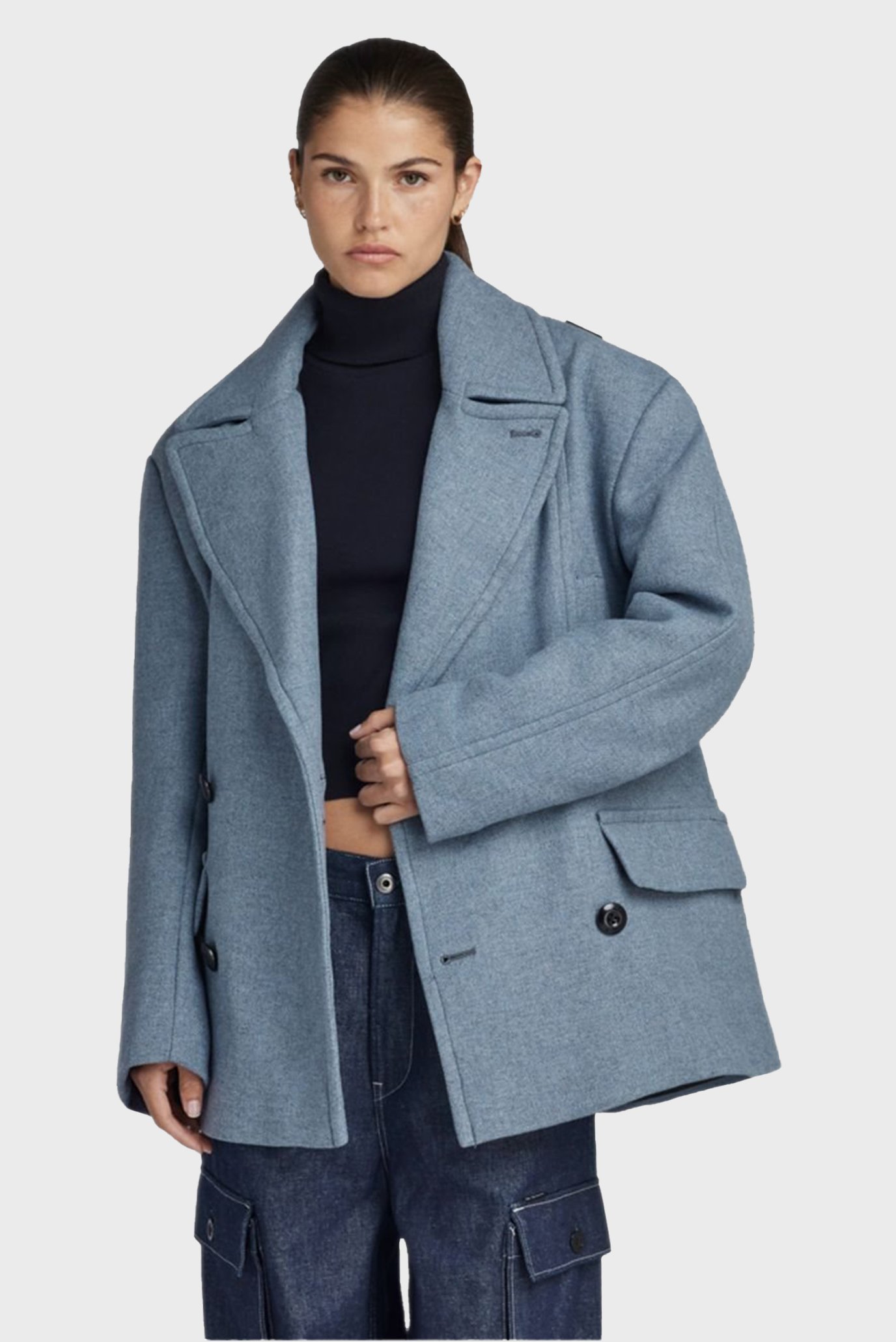 Женское голубое шерстяное пальто Heavy wool Oversized Blazer 1