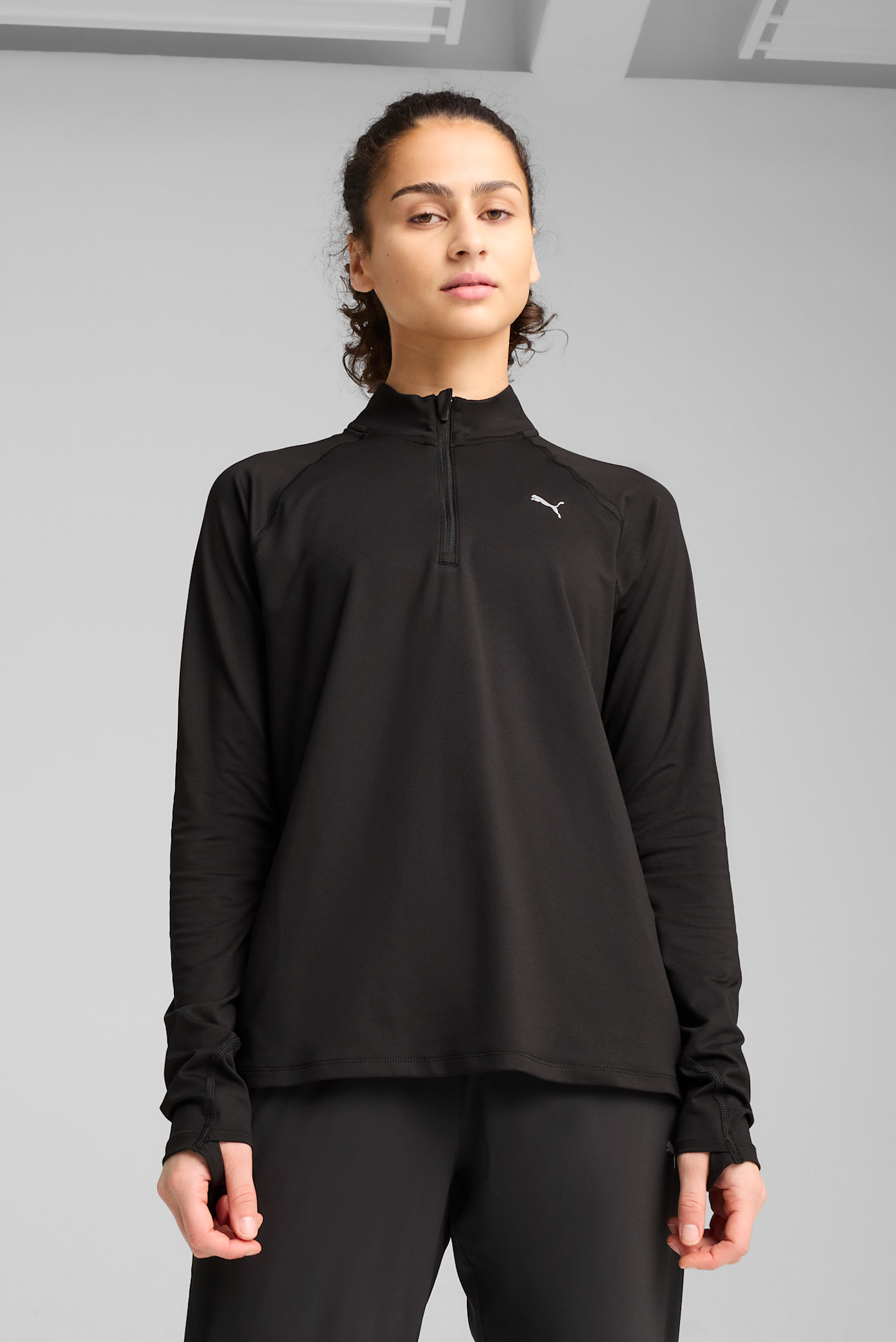 Женский черный лонгслив RUN VELOCITY CLOUDSPUN 1/4 Zip Women 1