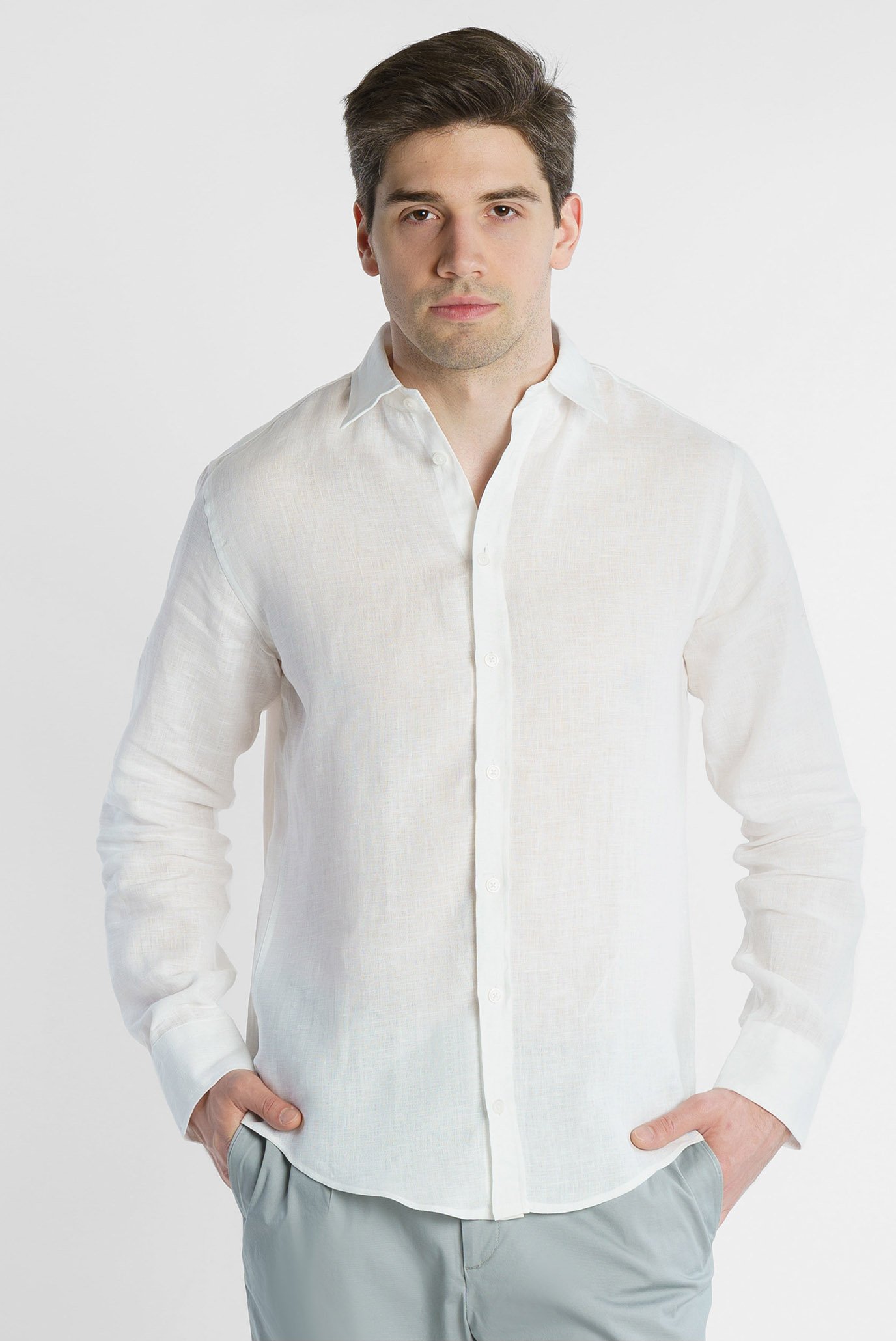 Мужская белая льняная рубашка Arber M05.09.00.321 — MD-Fashion