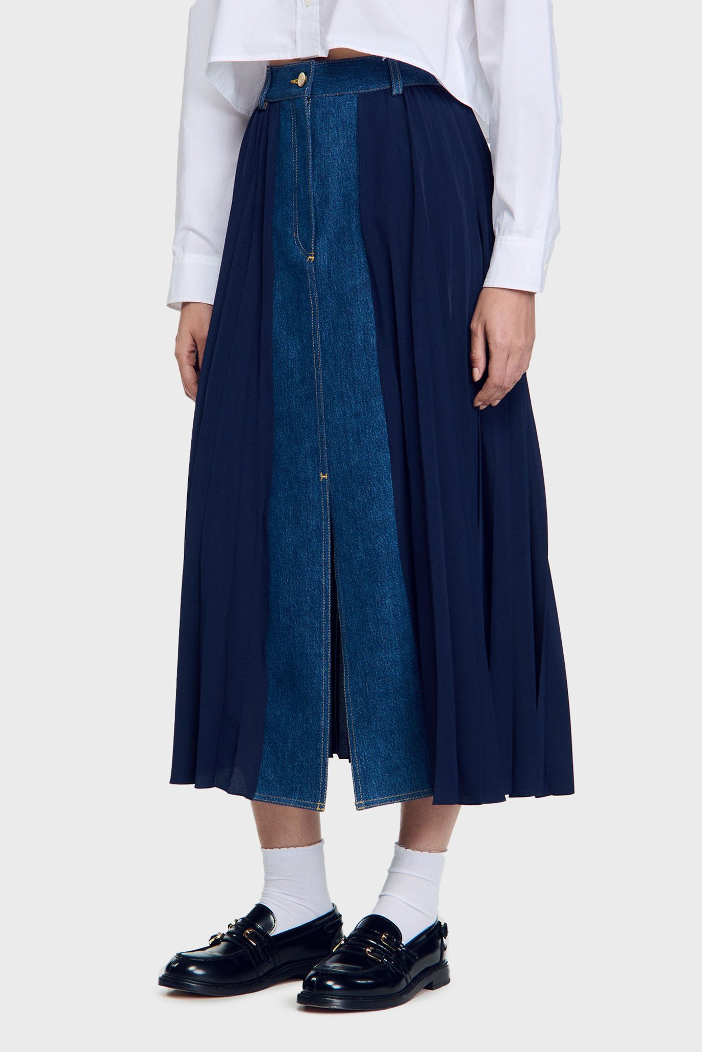 Женская темно-синяя плиссированная юбка 1