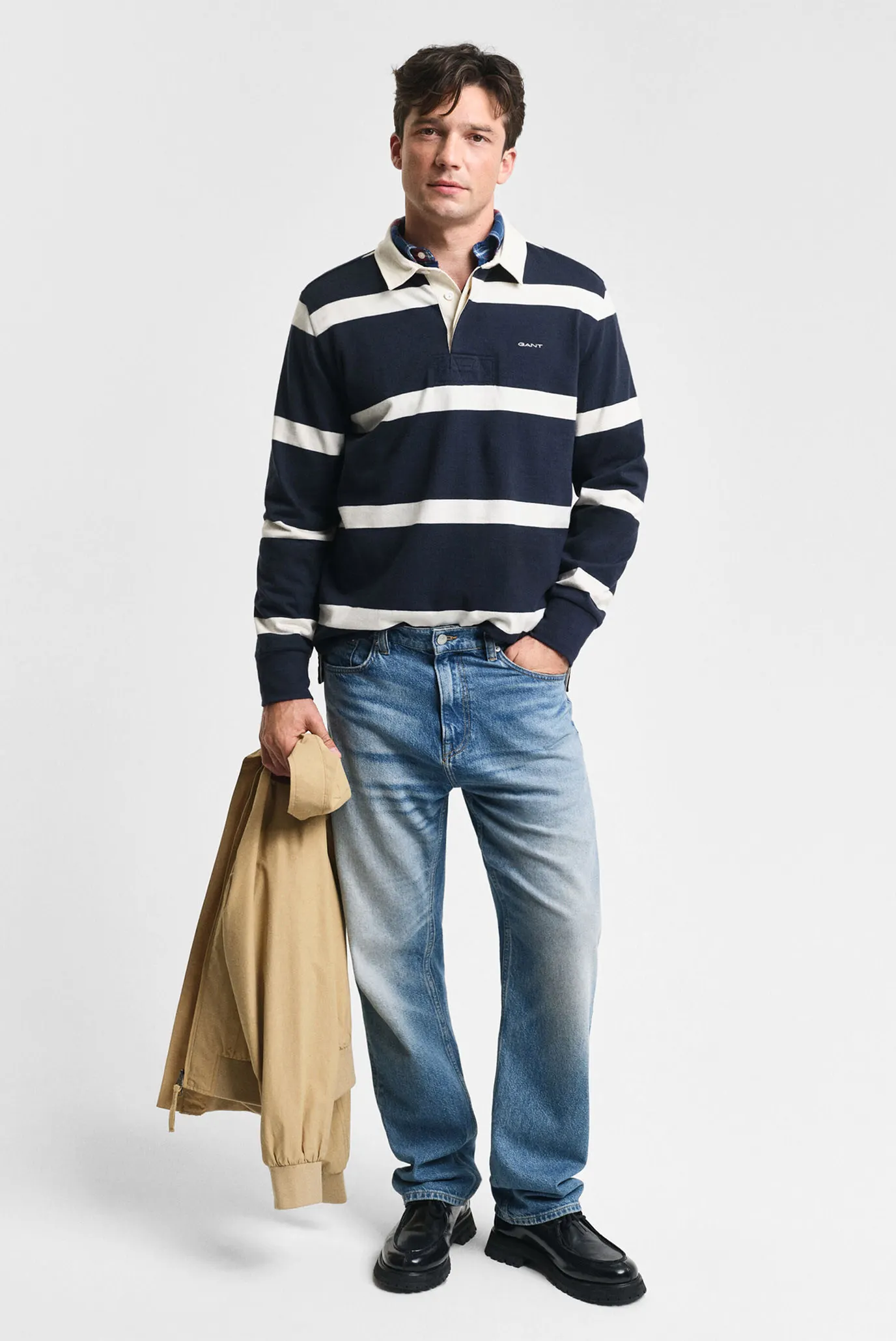 Мужское темно-синее поло в полоску 4