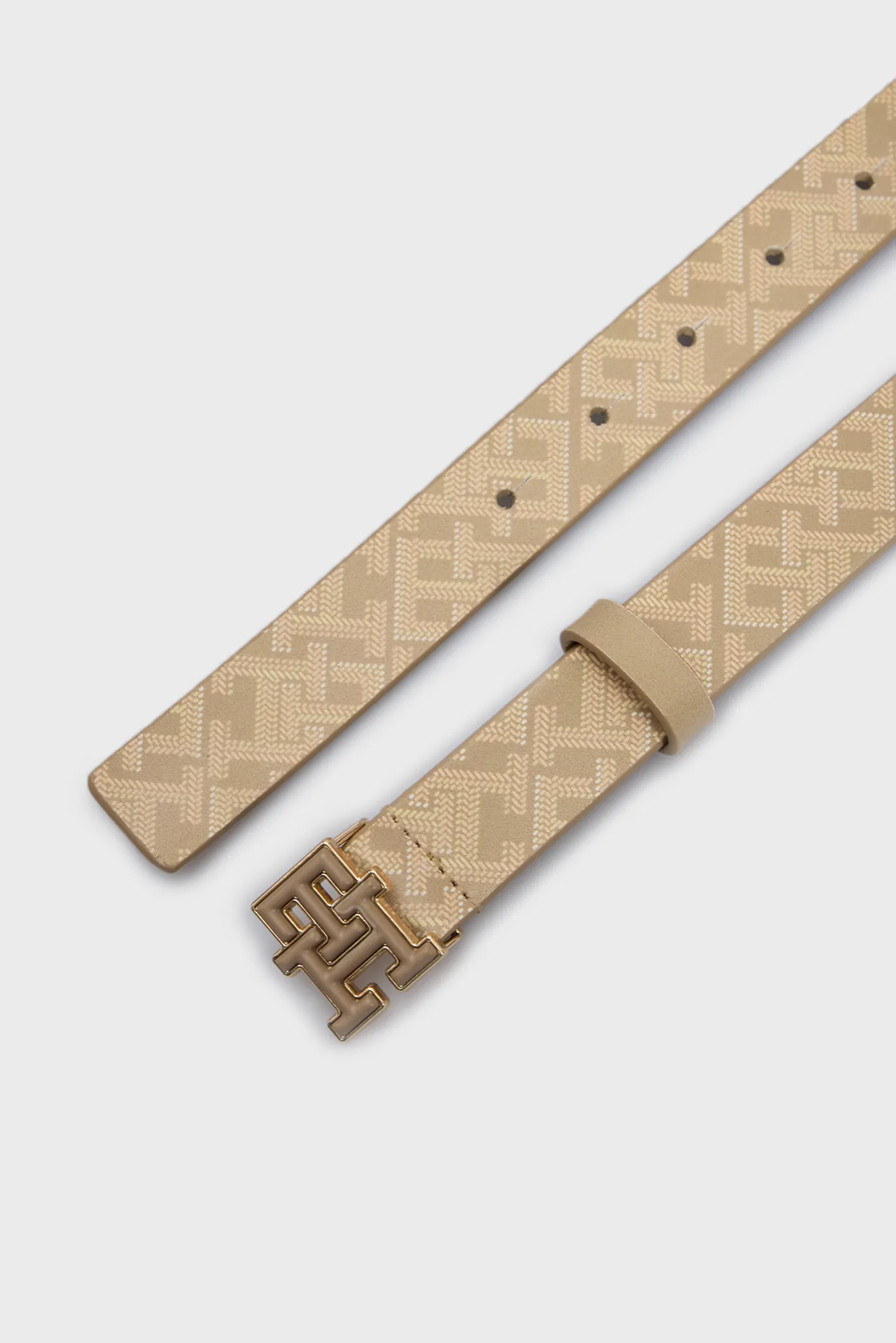 Женский бежевый кожаный ремень с узором TH LOGO MONO 2.5 3
