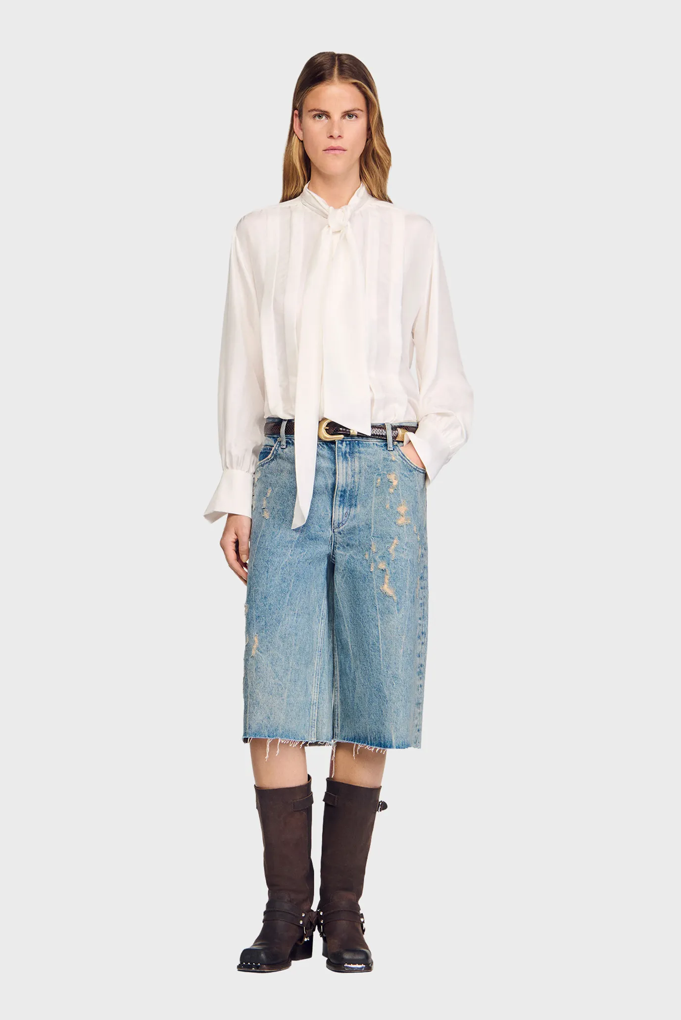 Жіноча біла шовкова блуза 5