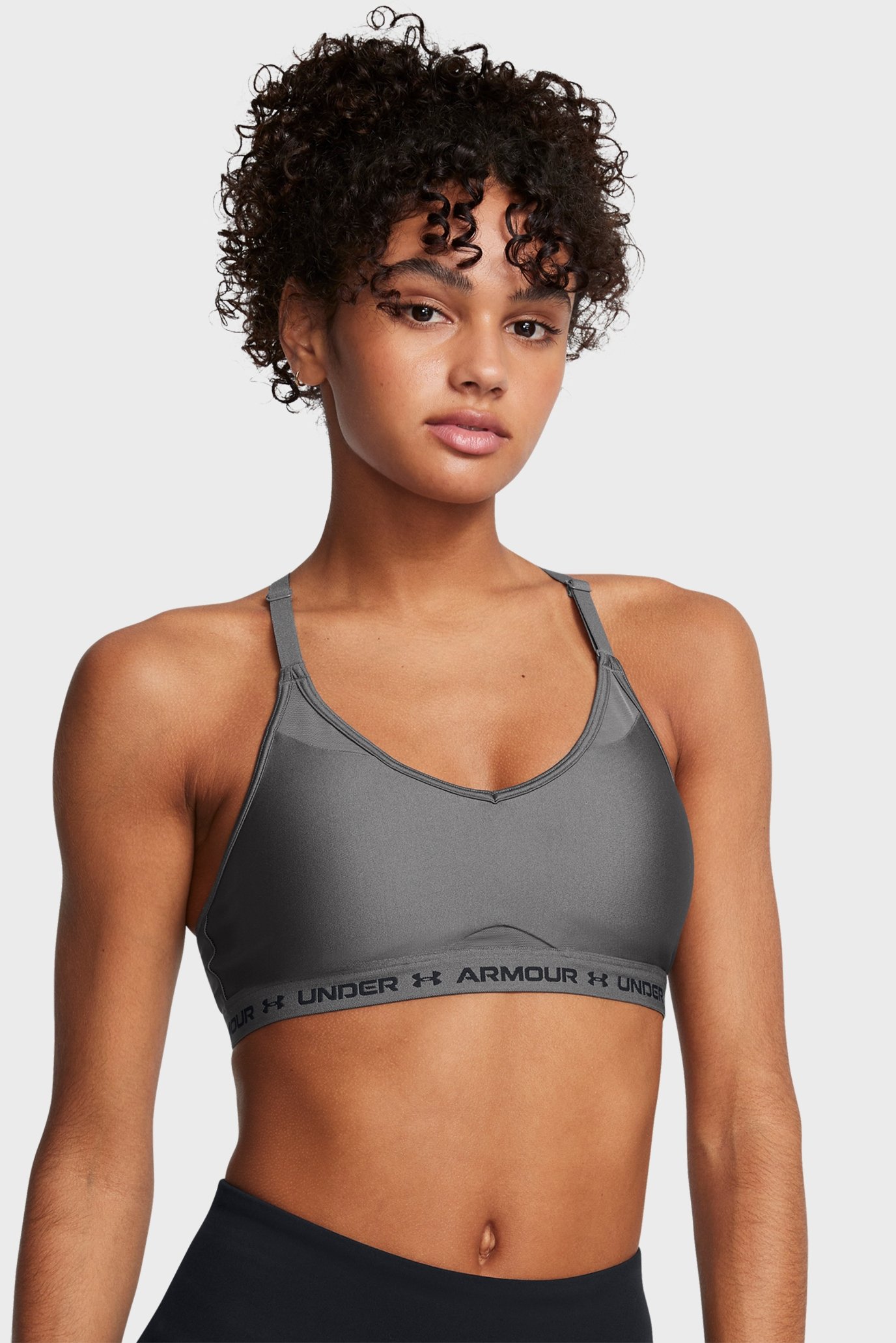 Женский серый топ UA Crossback Low Bra 1