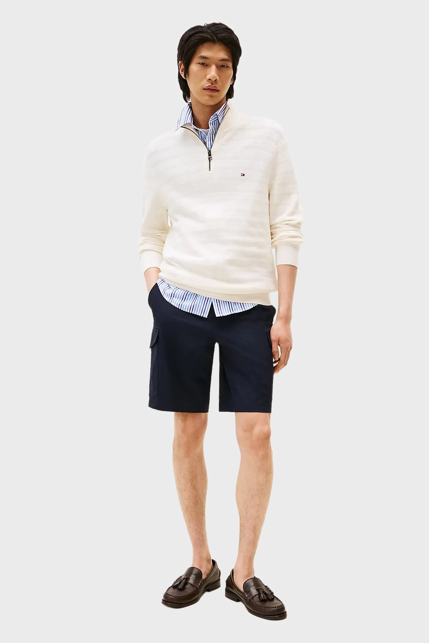 Мужская белая кофта STRIPE STRUCTURE ZIP 2