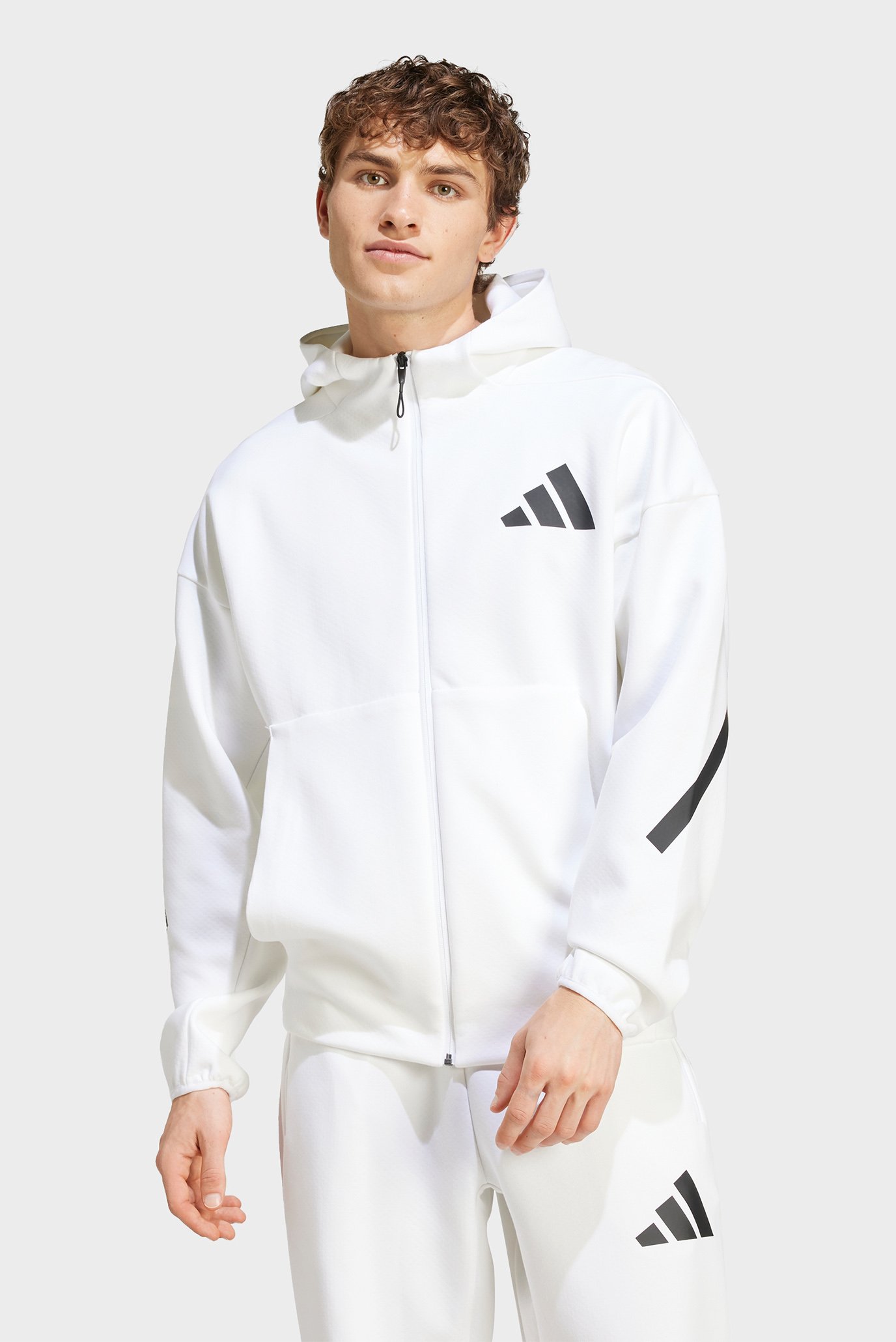 Мужское белое худи New adidas Z.N.E. Full-Zip 1