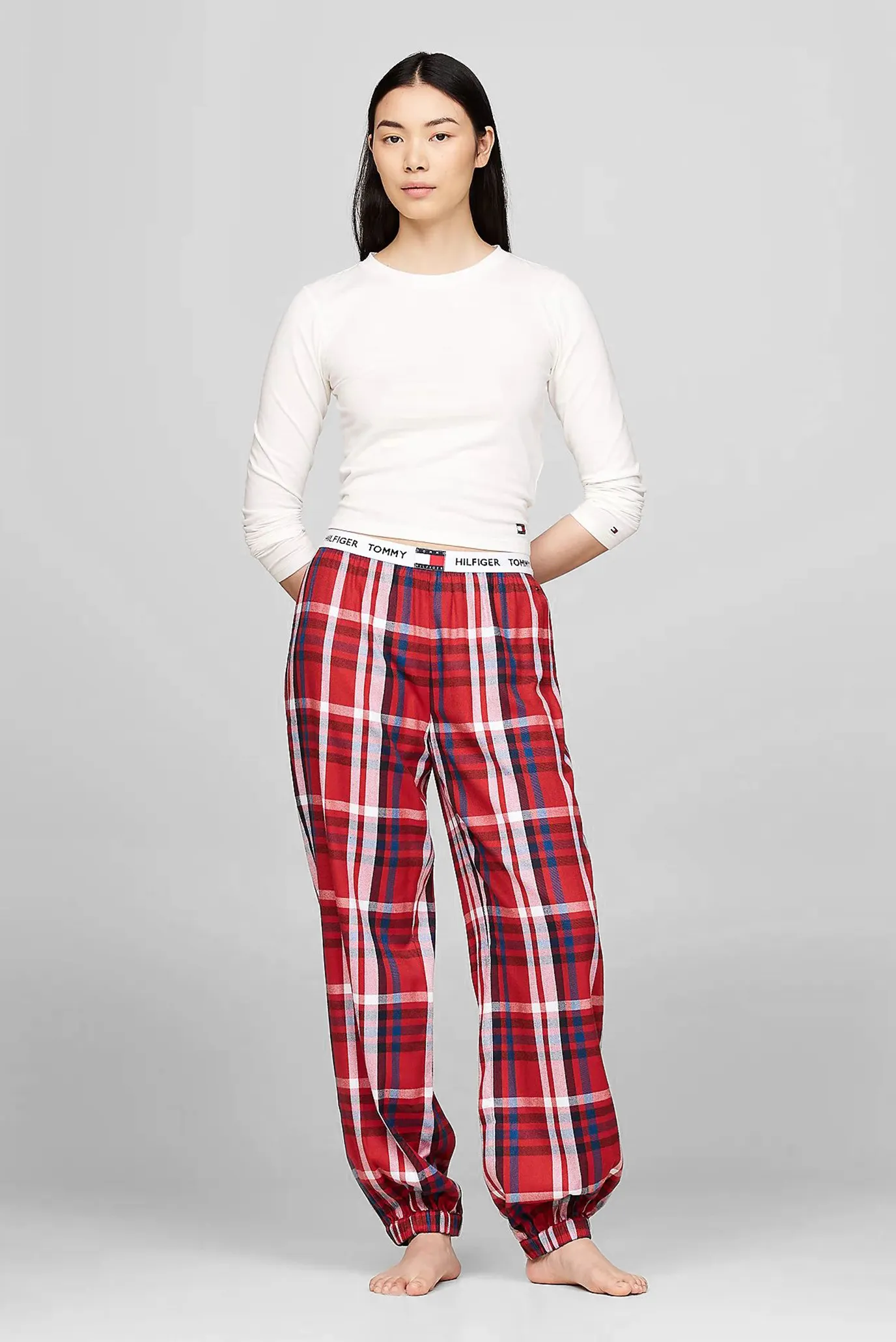 Женские красные брюки в клетку FLANNEL CUFFED PANT 2