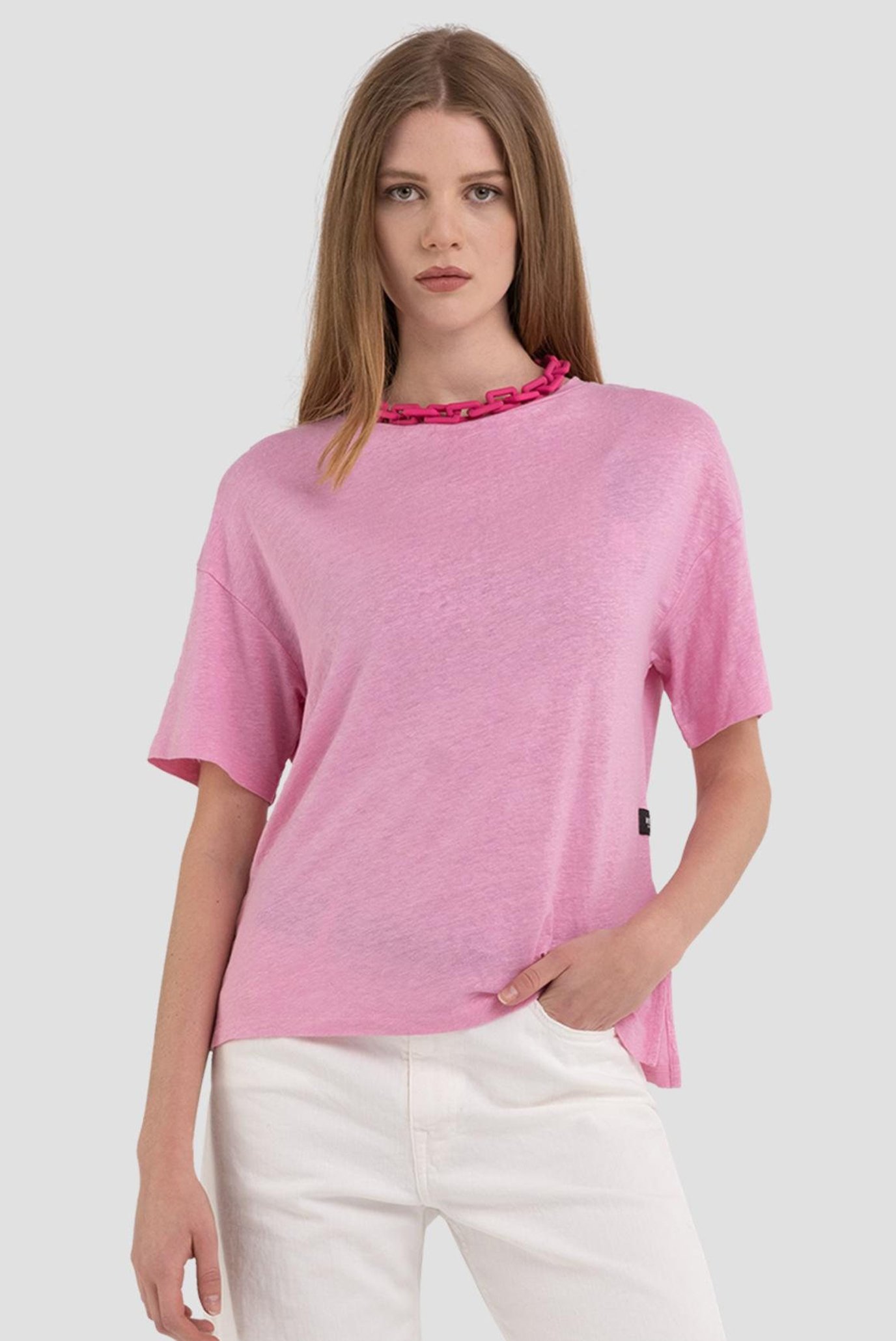 Жіноча рожева лляна футболка 1