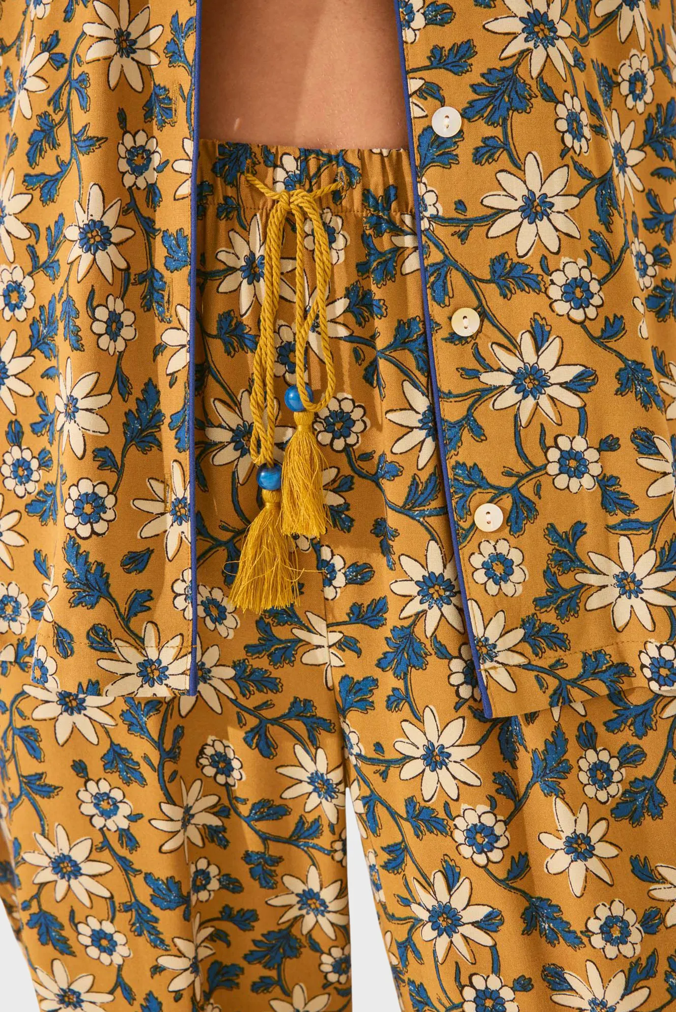 Жіноча гірчична піжама з візерунком (сорочка, брюки) 6