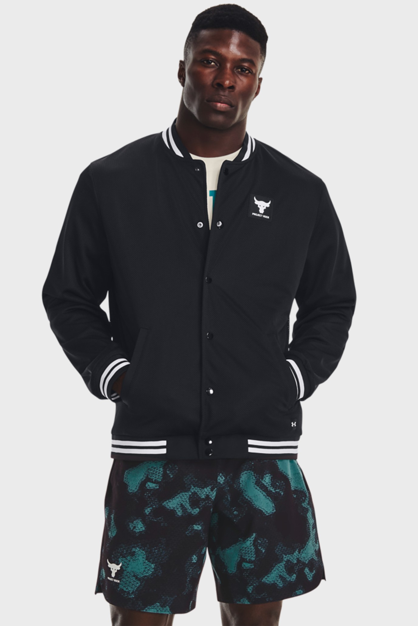 Чоловічий чорний бомбер Pjt Rock Mesh Varsity Jacket Under Armour ...