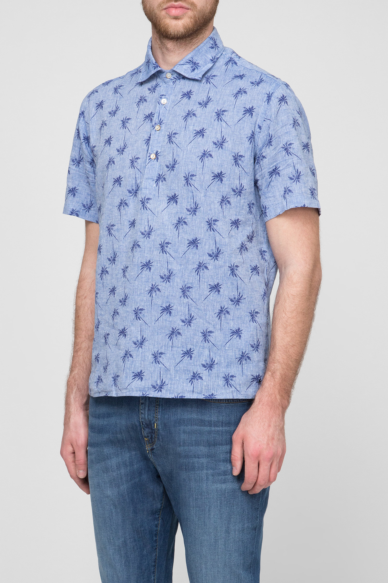Мужская голубая льняная рубашка 1