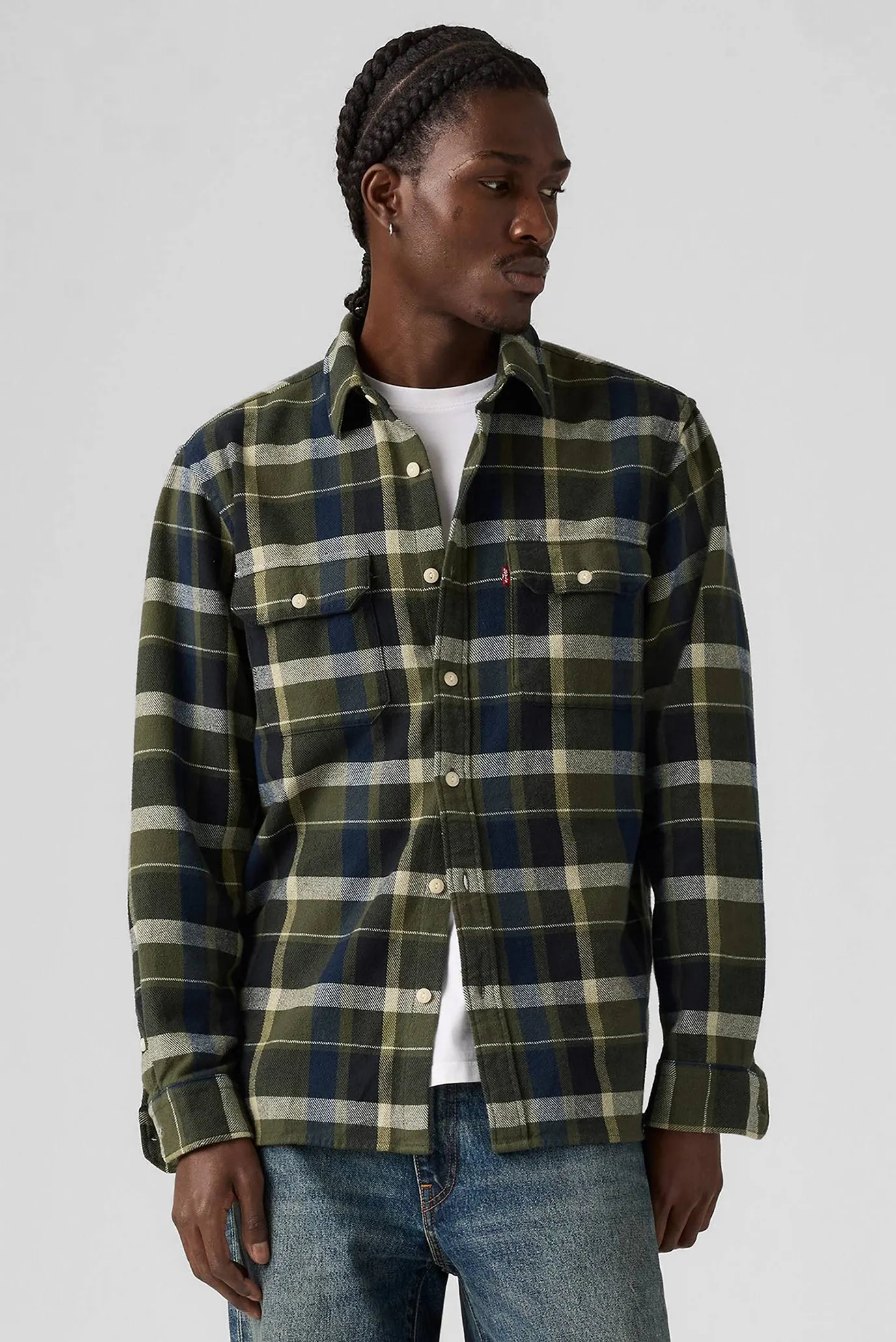 Чоловіча оливкова картата сорочка 1