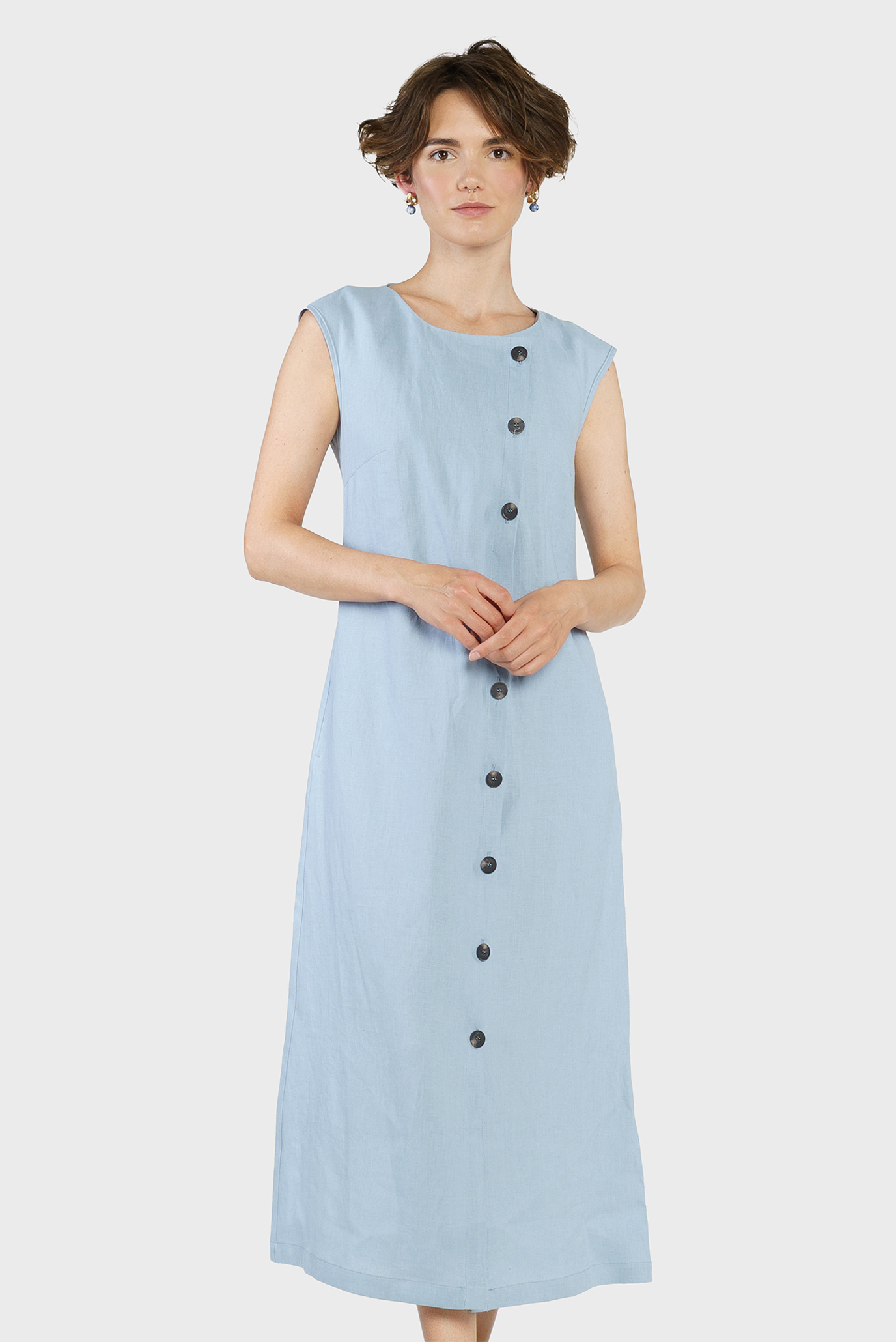 Женское голубое льняное платье 1