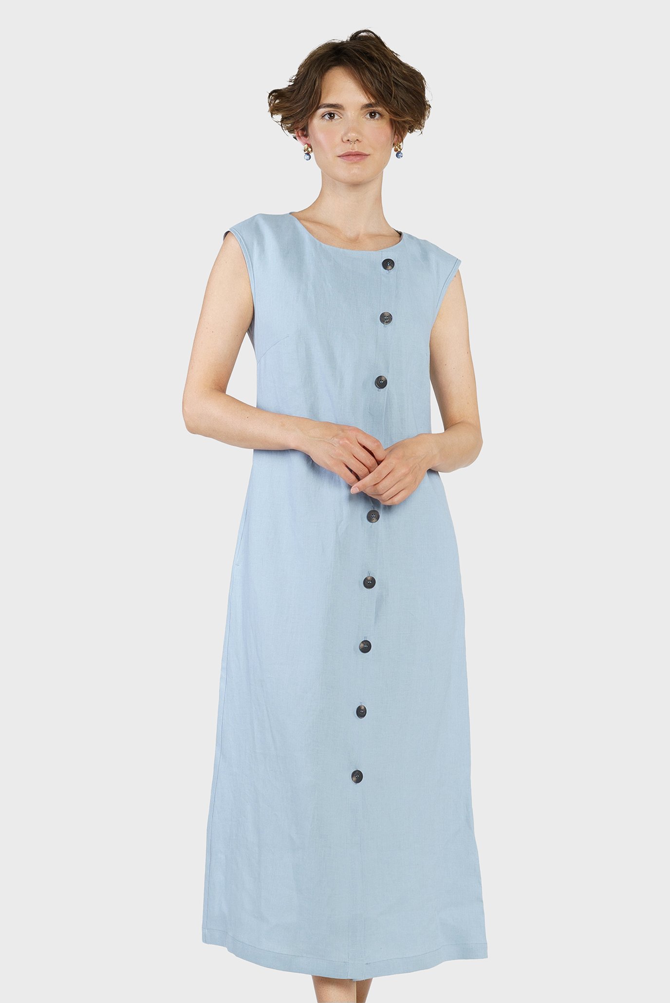 Жіноча блакитна лляна сукня 1